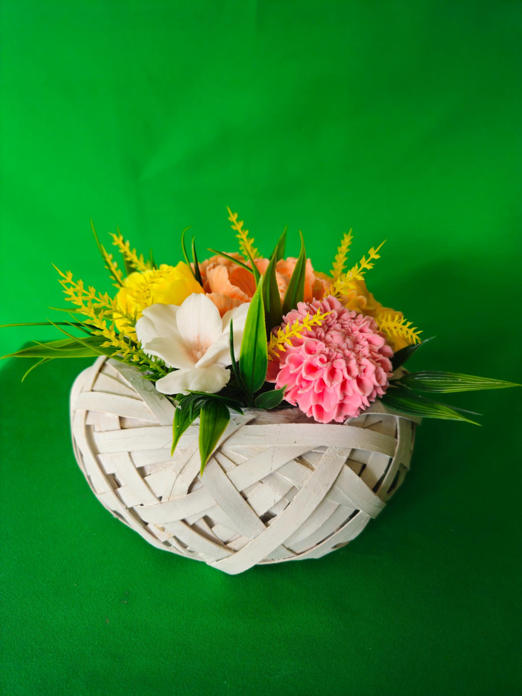 Woven Bliss Basket | Scented Artisan Soap Floral Display | Eco-Friendly Gift
