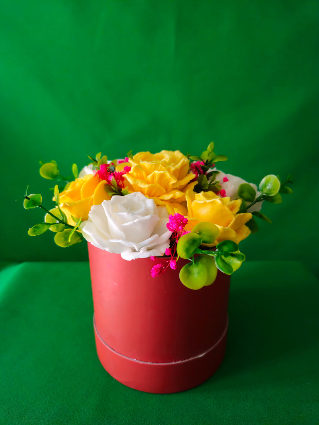 Blossom Harmony Red Flower Box | Handcrafted Soap Flower Décor Piece