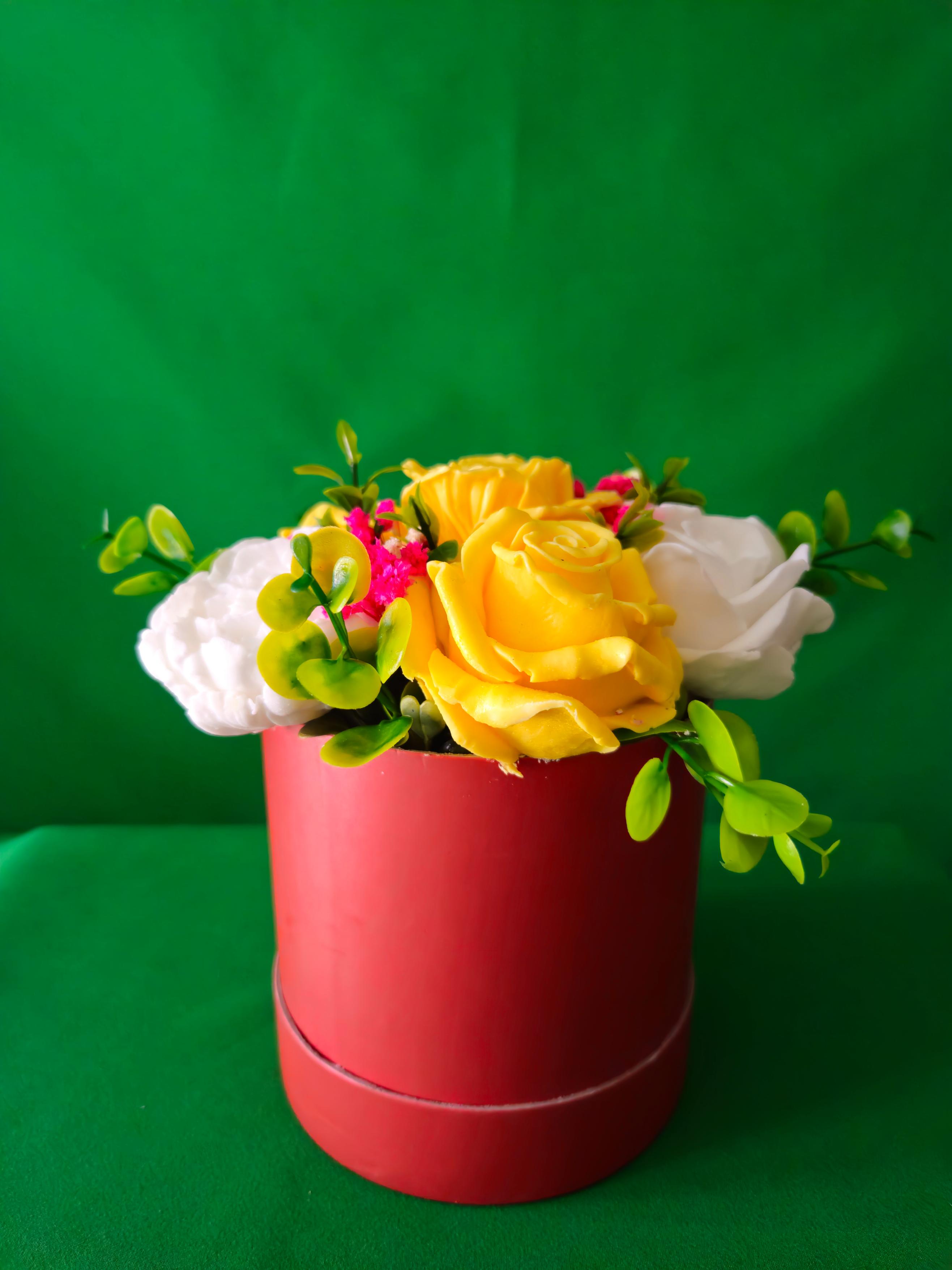 Blossom Harmony Red Flower Box | Handcrafted Soap Flower Décor Piece