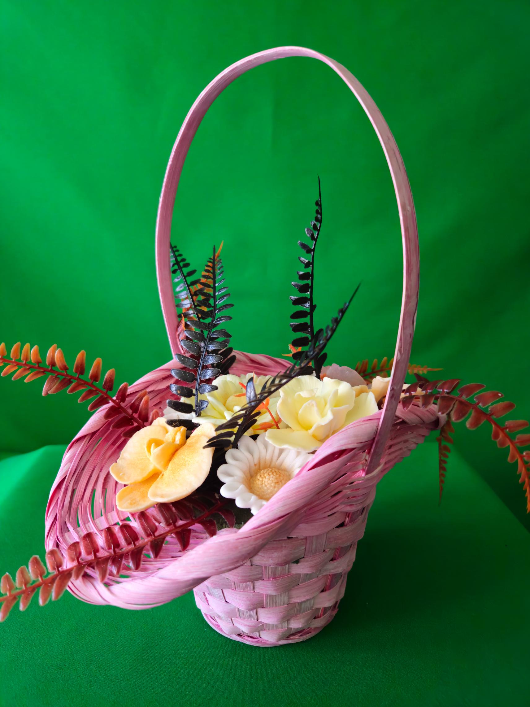 Woven Pink Harmony Basket |  Handcrafted Soap Floral Display
