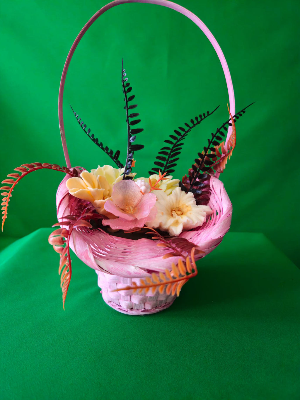 Woven Pink Harmony Basket |  Handcrafted Soap Floral Display