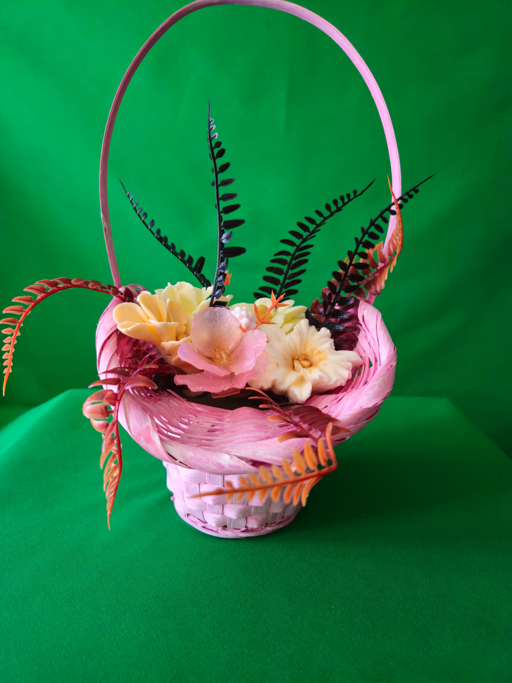 Woven Pink Harmony Basket |  Handcrafted Soap Floral Display