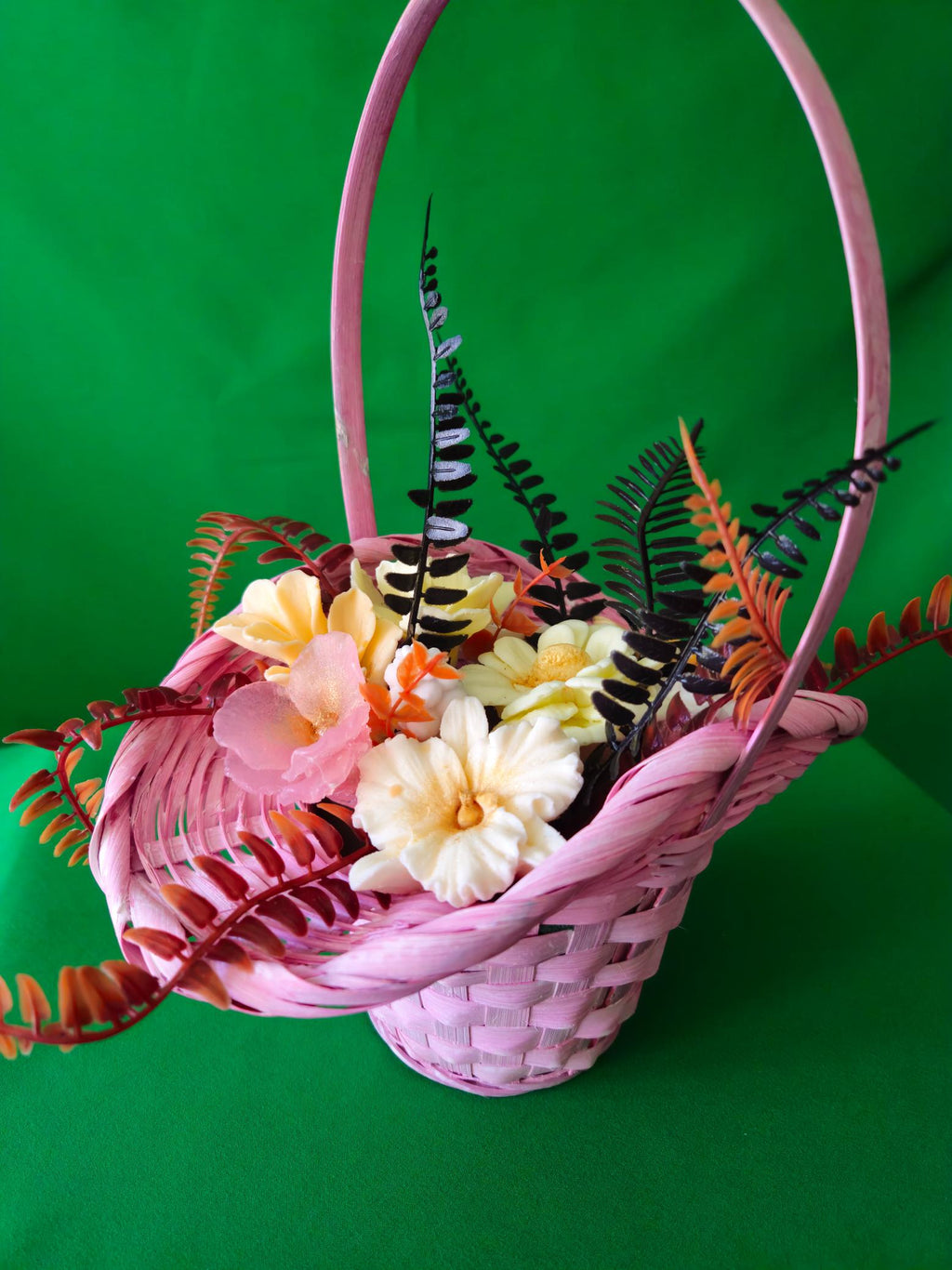 Woven Pink Harmony Basket |  Handcrafted Soap Floral Display