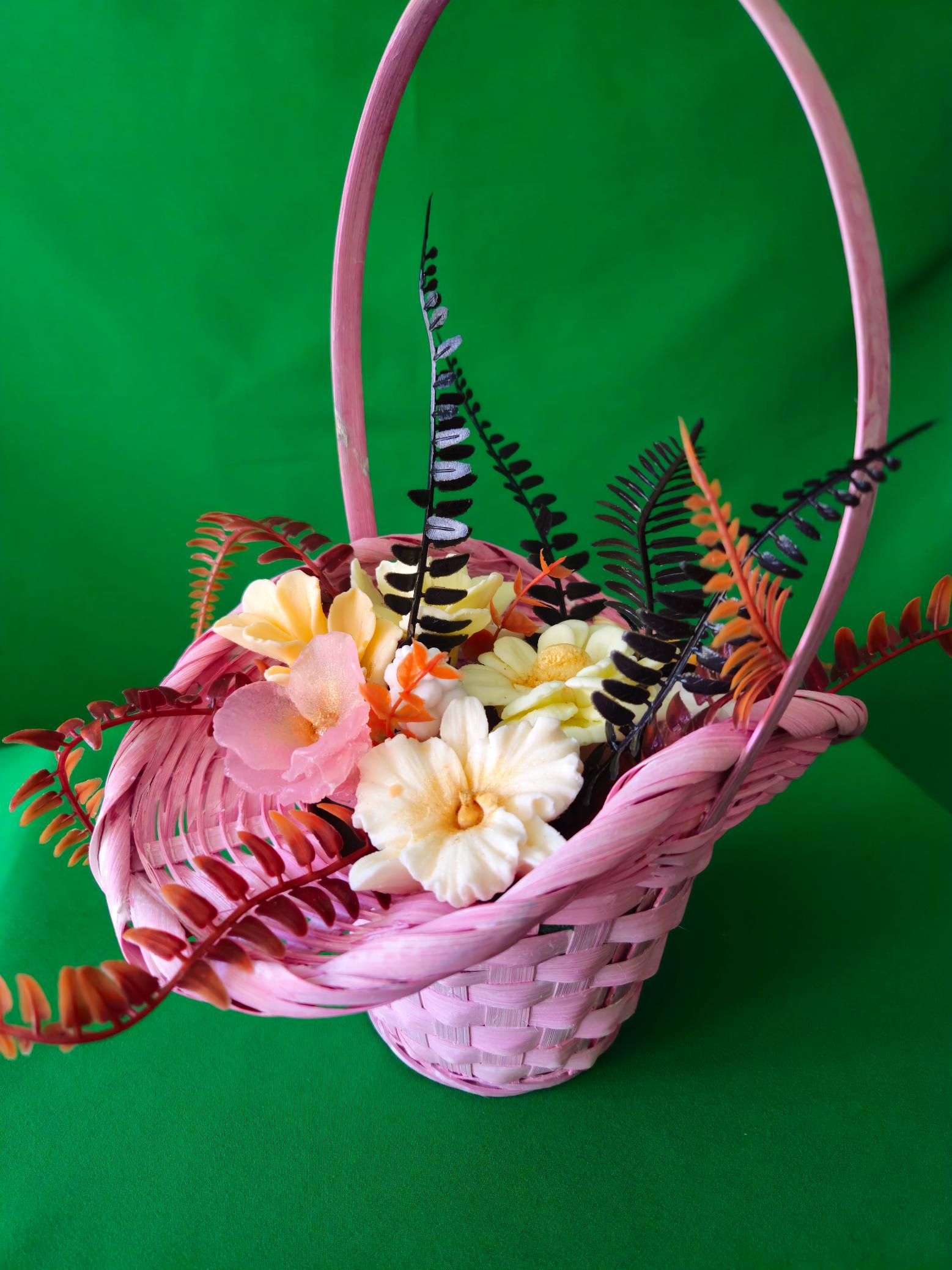 Woven Pink Harmony Basket |  Handcrafted Soap Floral Display