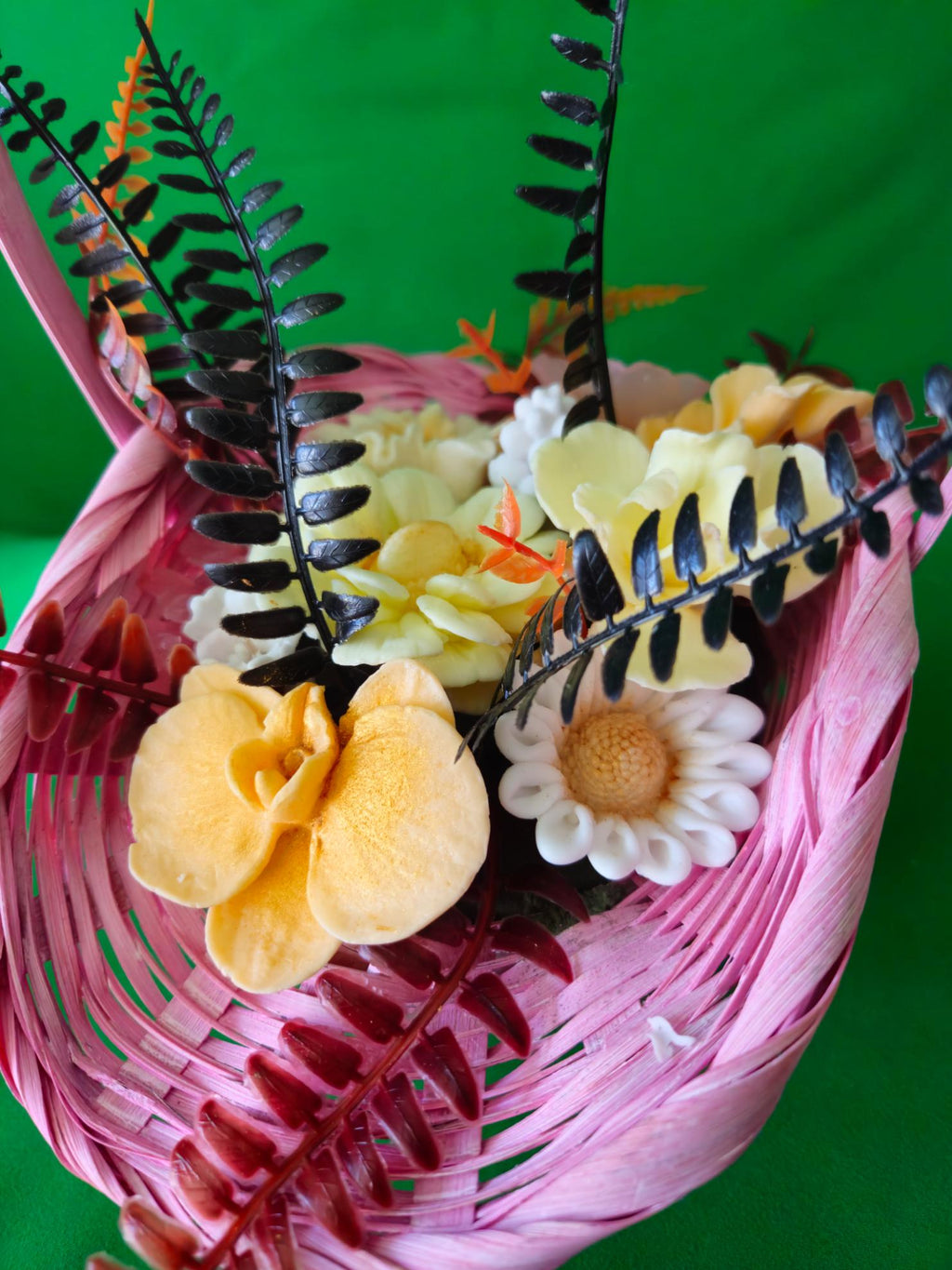 Woven Pink Harmony Basket |  Handcrafted Soap Floral Display
