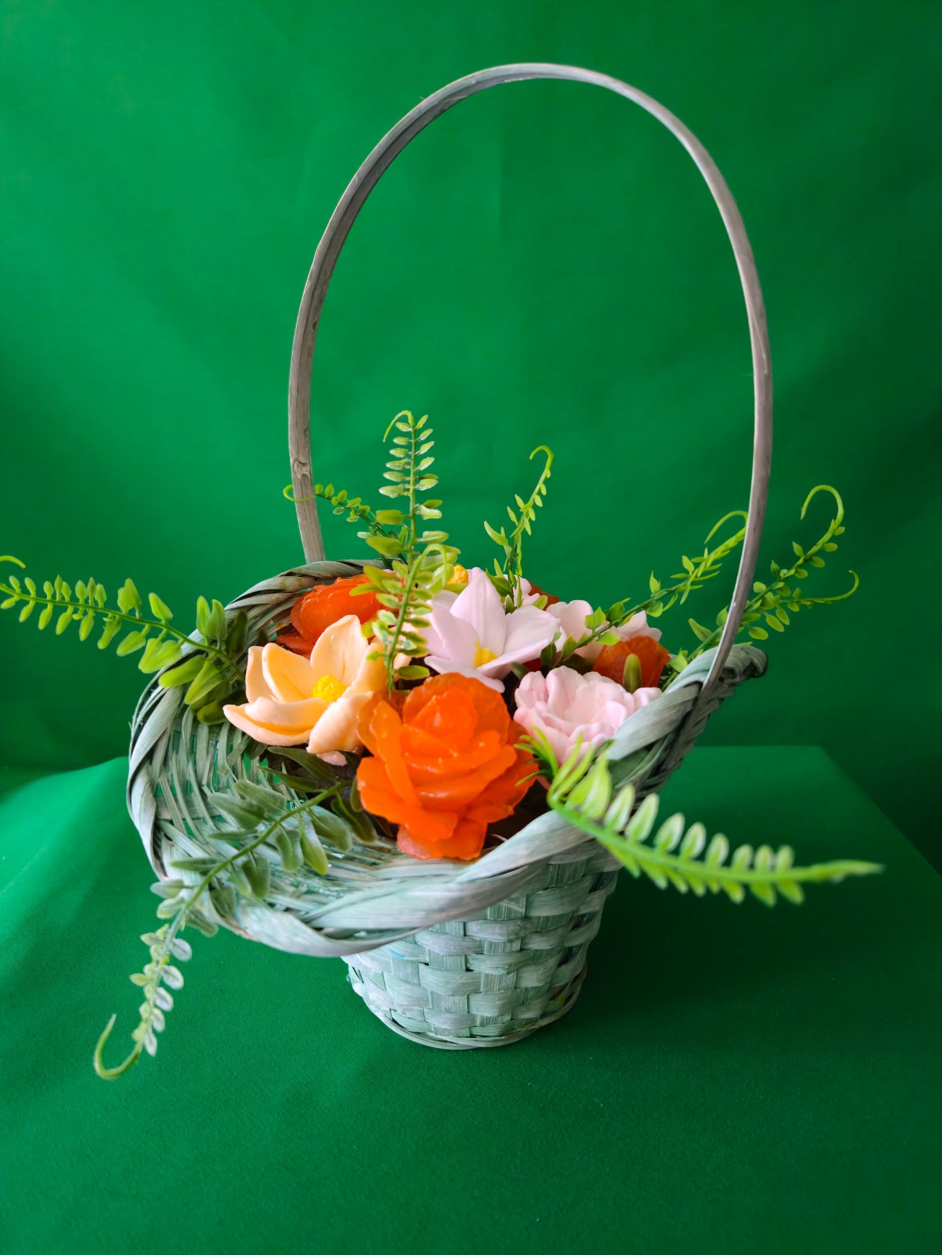 Woven Citrus Bloom Basket | Vibrant Soap Flower Arrangement
