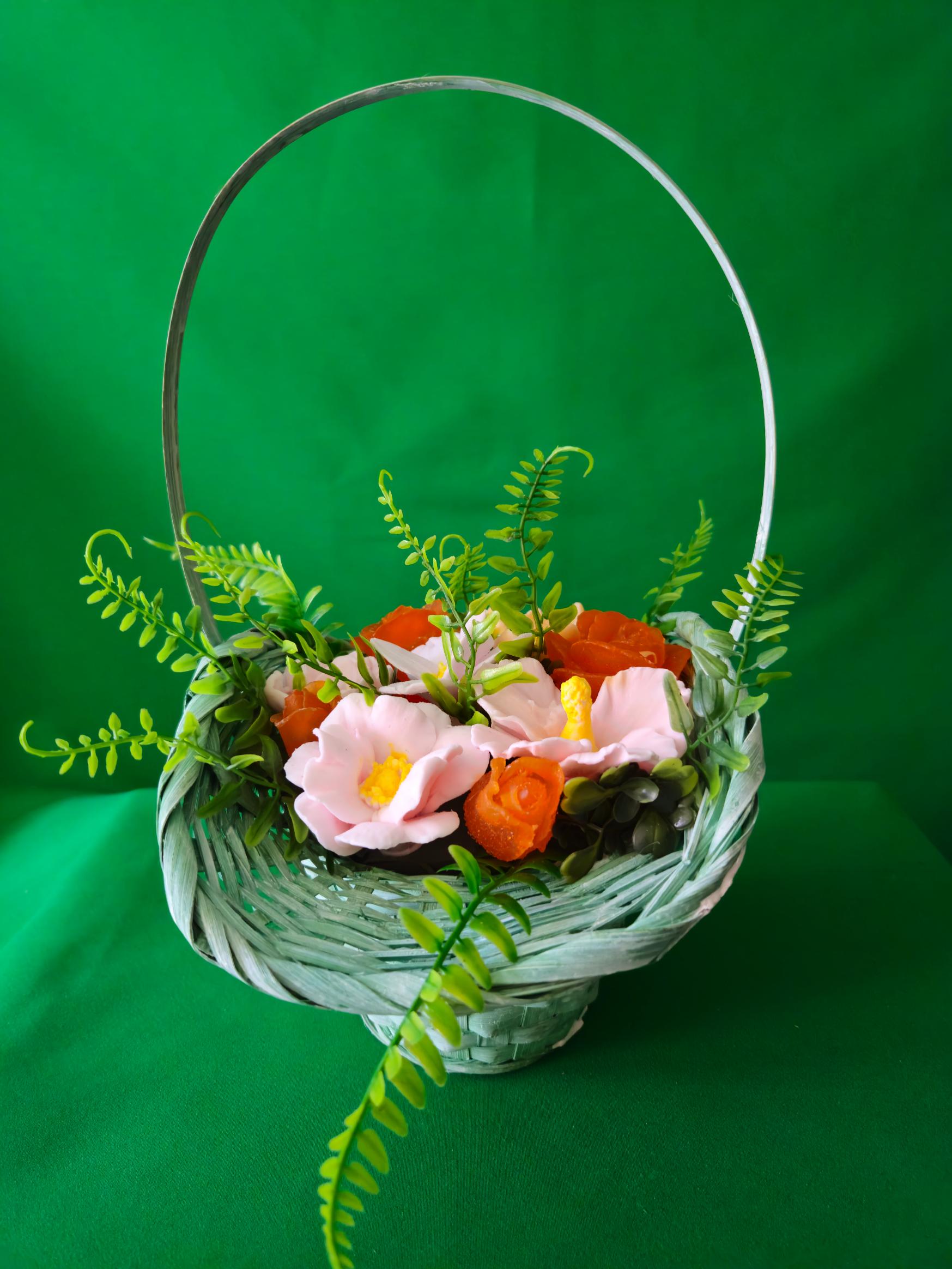 Woven Citrus Bloom Basket | Vibrant Soap Flower Arrangement