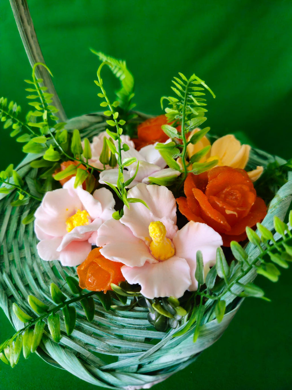Woven Citrus Bloom Basket | Vibrant Soap Flower Arrangement