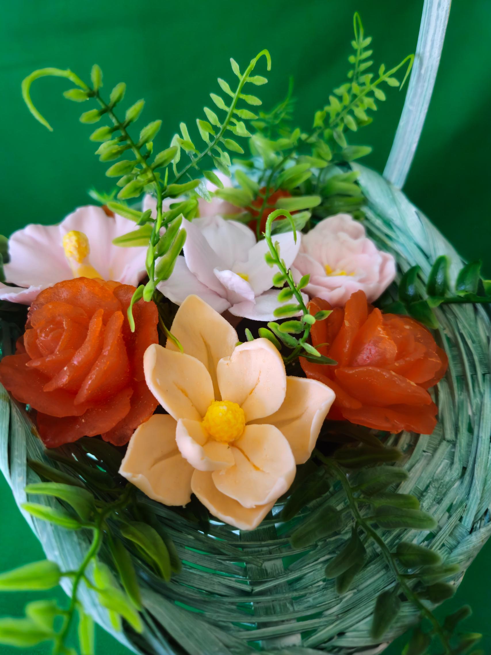 Woven Citrus Bloom Basket | Vibrant Soap Flower Arrangement