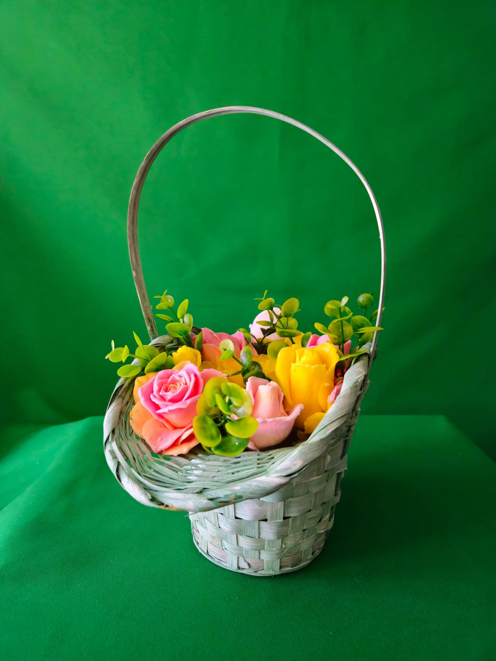 Woven Rosewood Delight Basket |  Artisan Soap Flower Keepsake