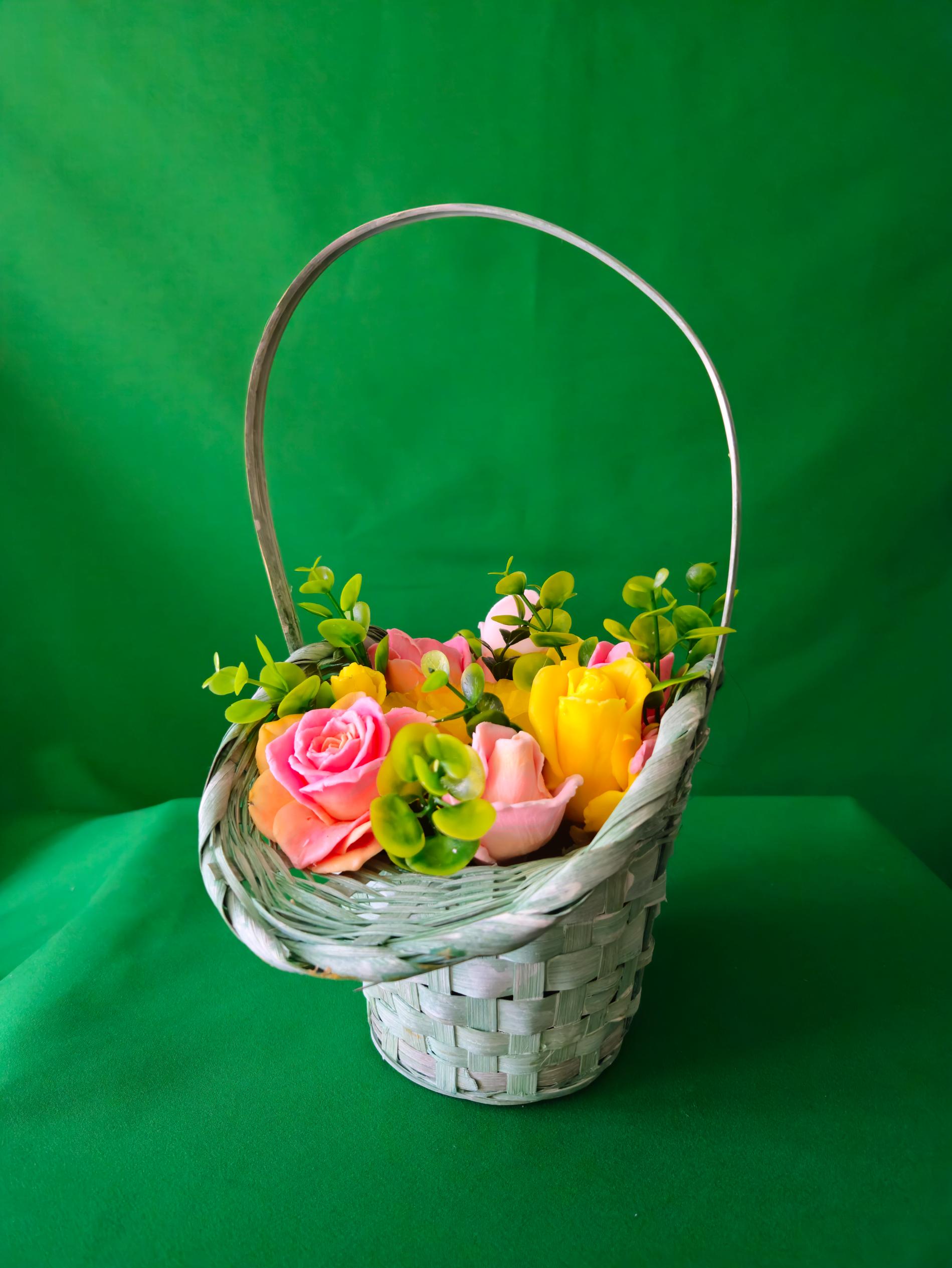 Woven Rosewood Delight Basket |  Artisan Soap Flower Keepsake