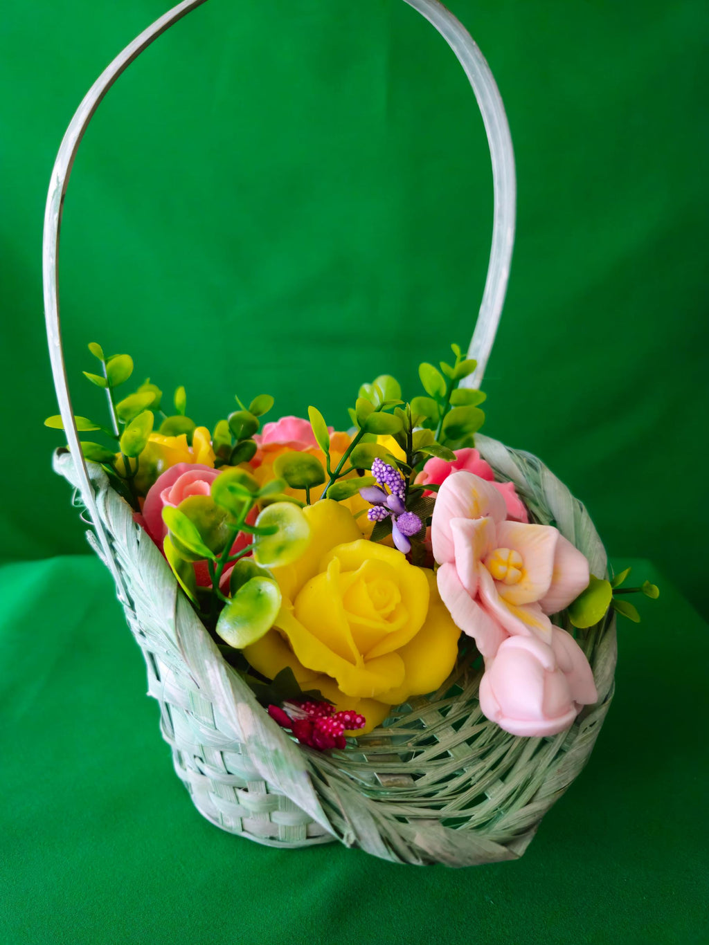 Woven Rosewood Delight Basket |  Artisan Soap Flower Keepsake