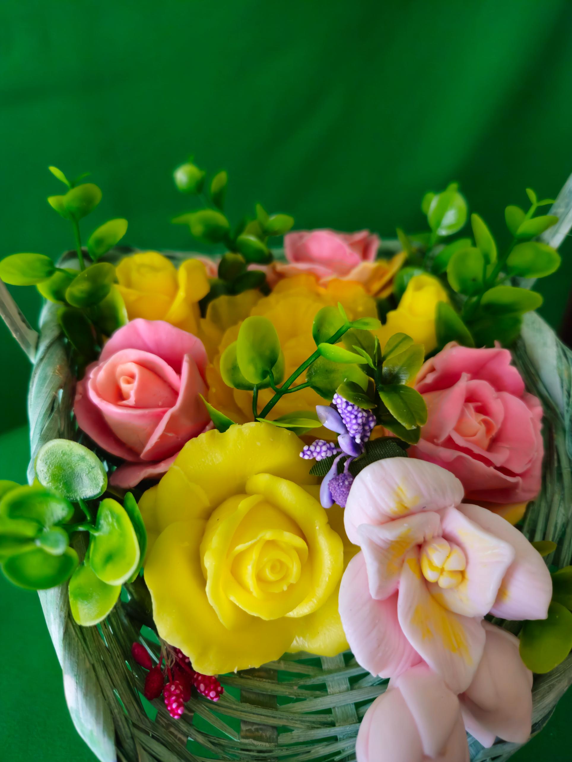 Woven Rosewood Delight Basket |  Artisan Soap Flower Keepsake