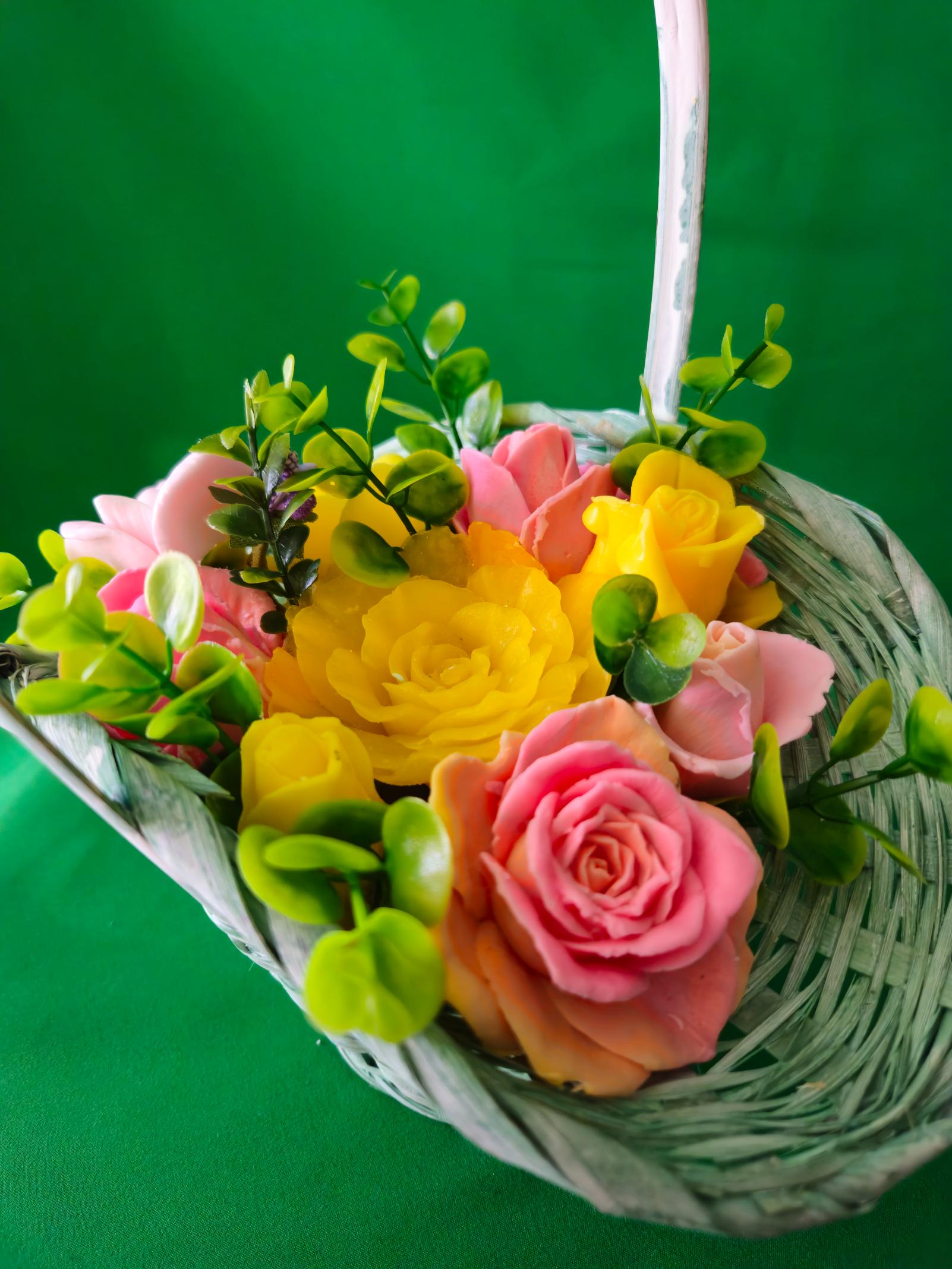 Woven Rosewood Delight Basket |  Artisan Soap Flower Keepsake