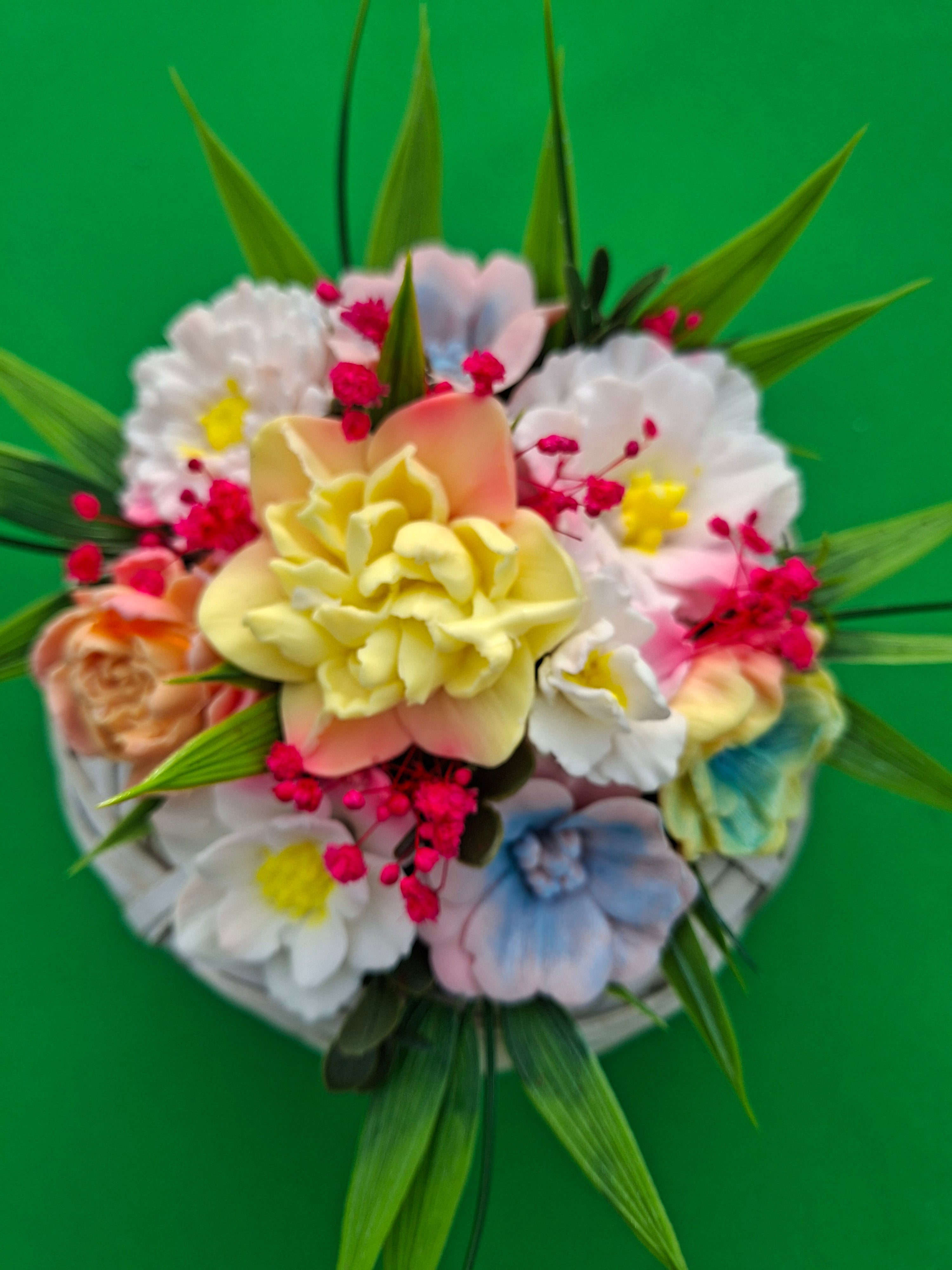 Woven Wood Basket Floral Arrangement Artificial Flowers Decor