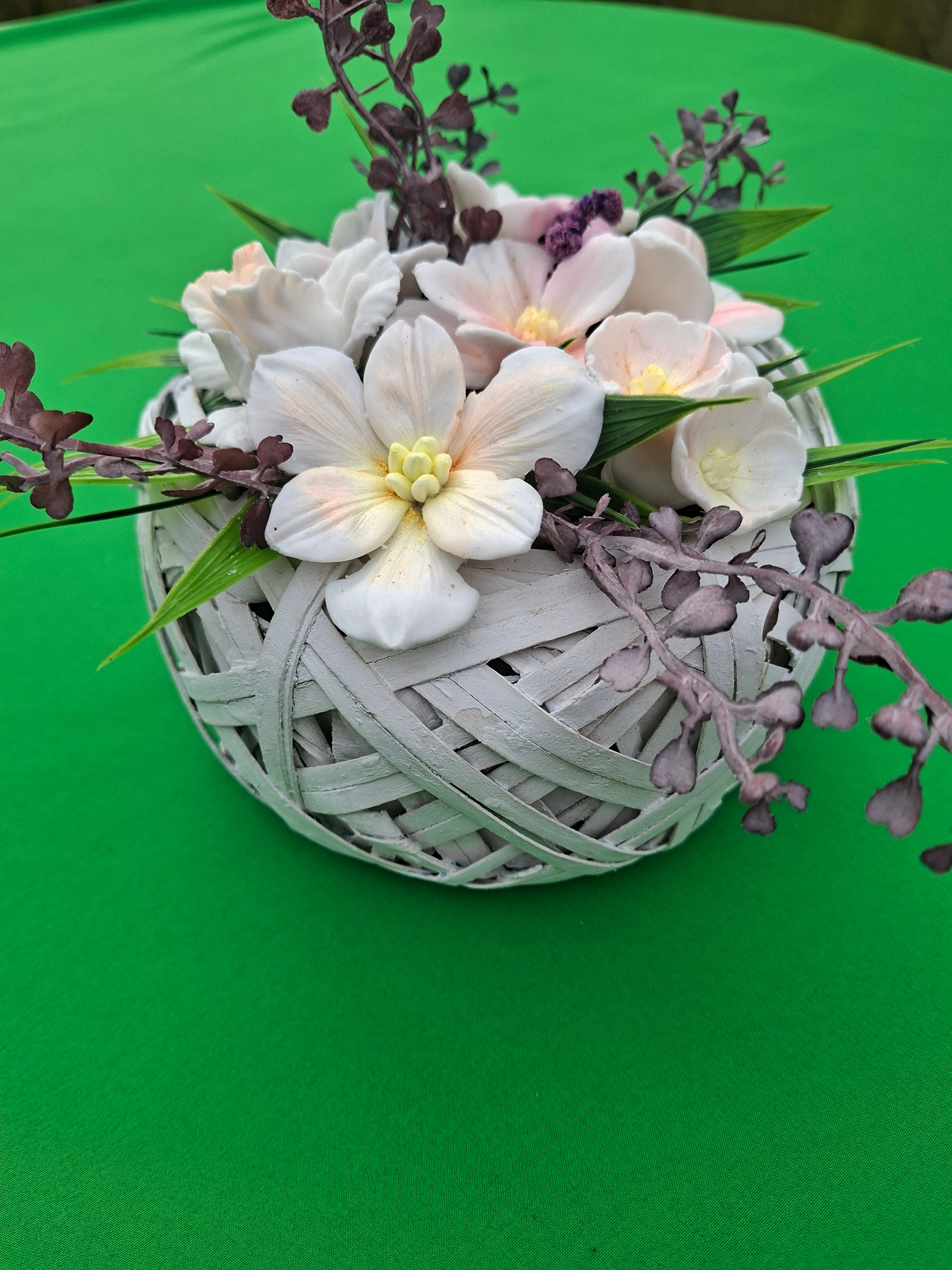 Woven Wood Basket Floral Arrangement With Artificial Flowers
