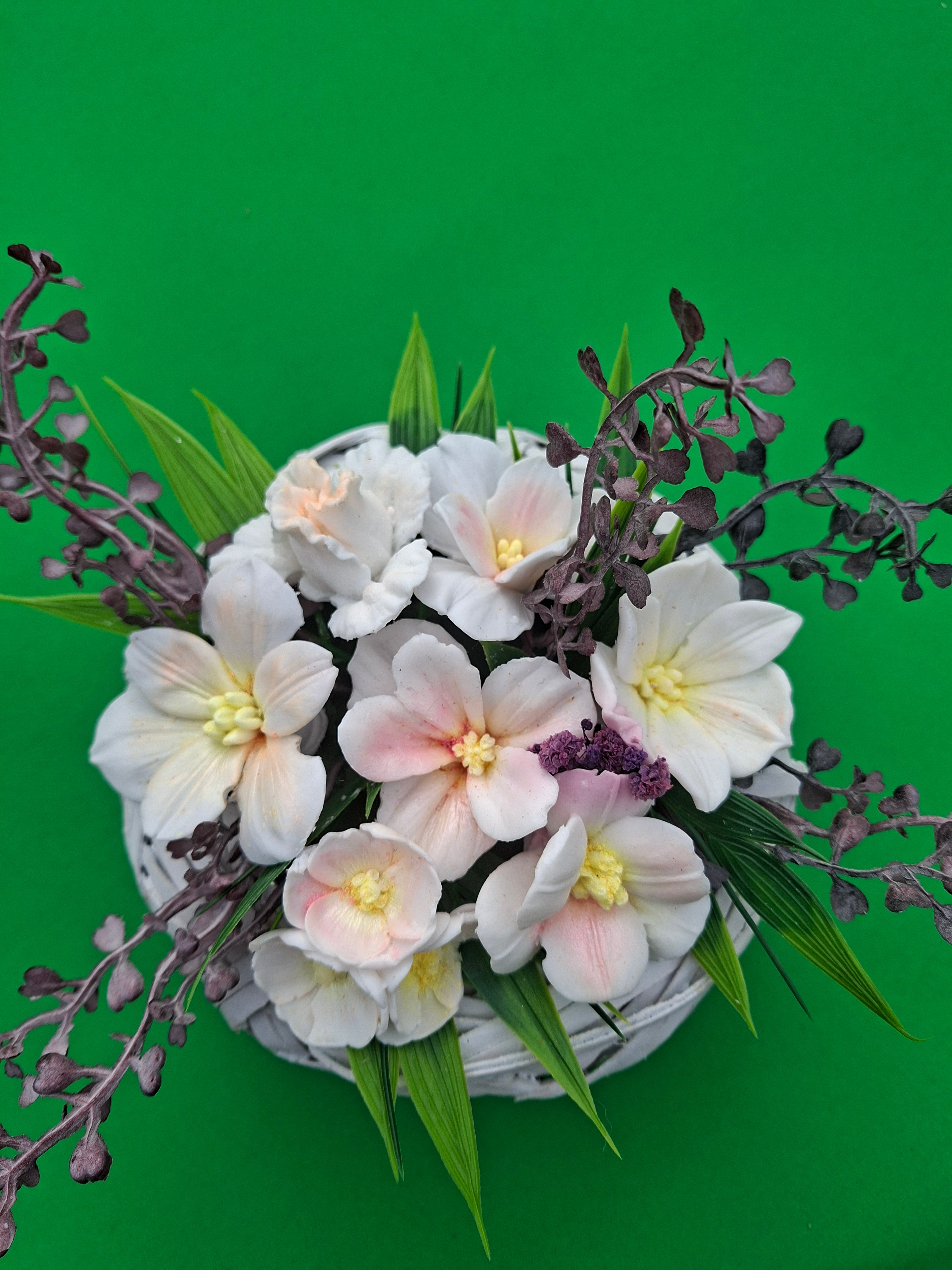 Woven Wood Basket Floral Arrangement With Artificial Flowers