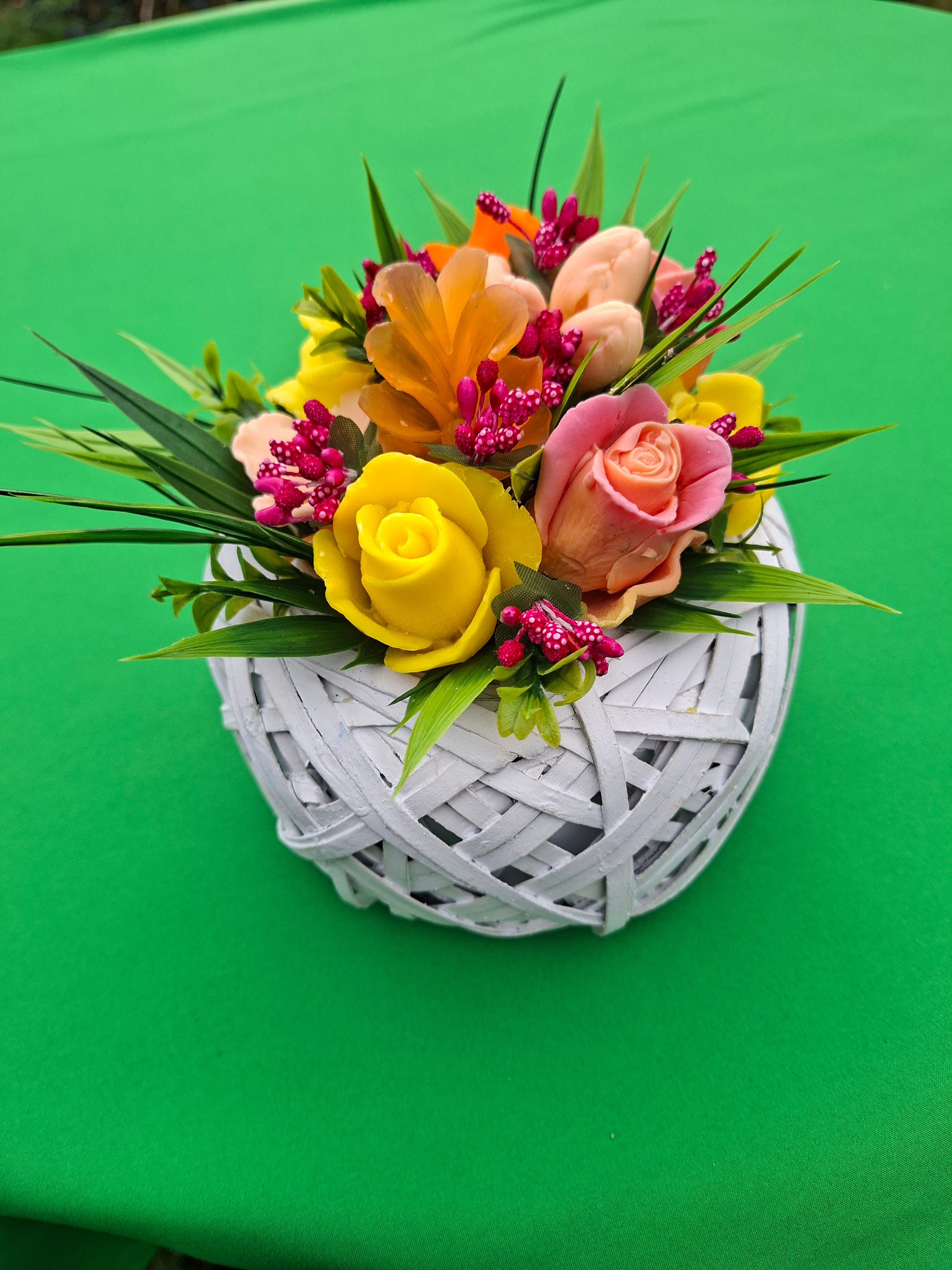 Woven Basket Floral Arrangement With Colorful Artificial Flowers Home Decor
