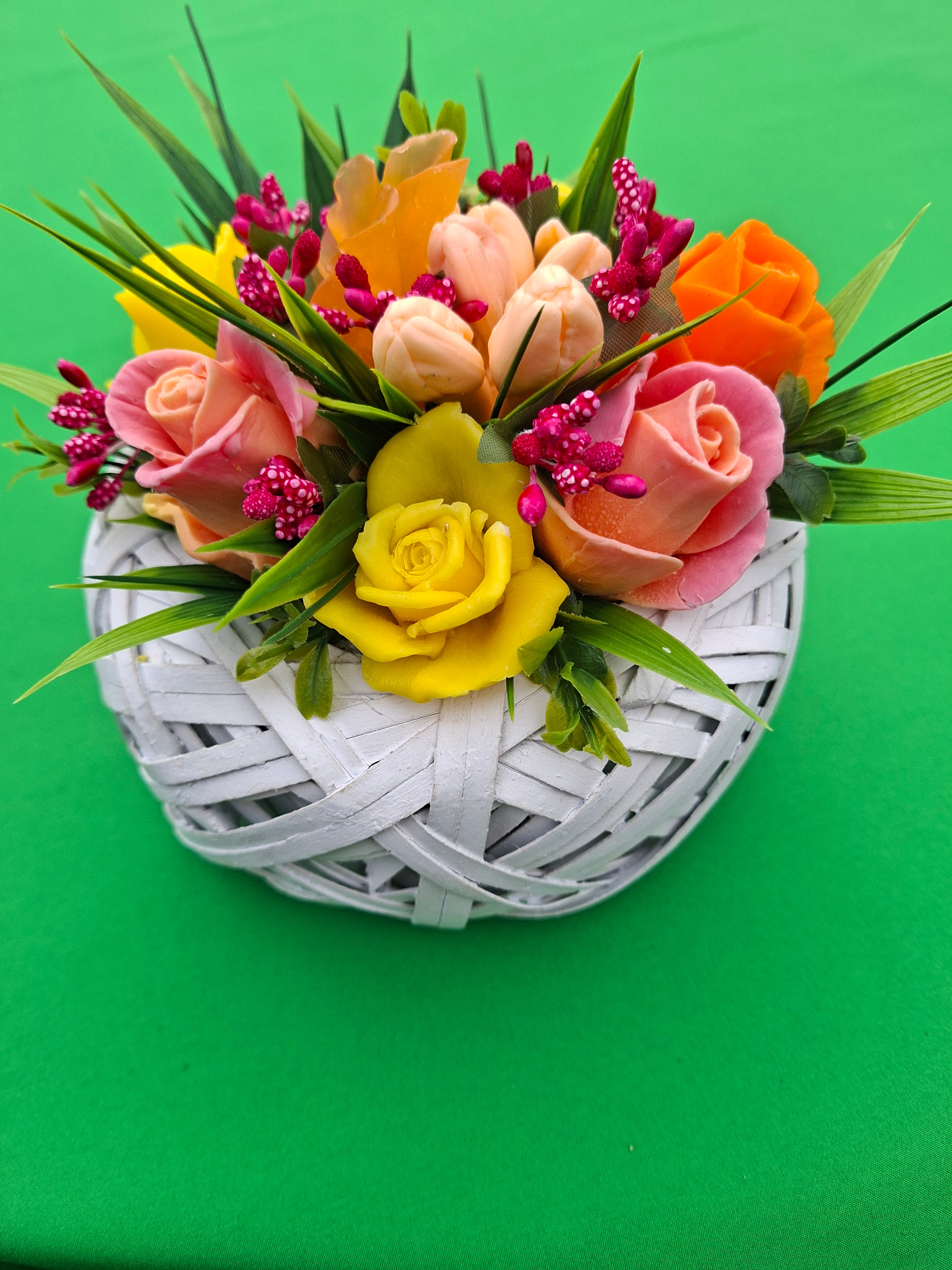 Woven Basket Floral Arrangement With Colorful Artificial Flowers Home Decor