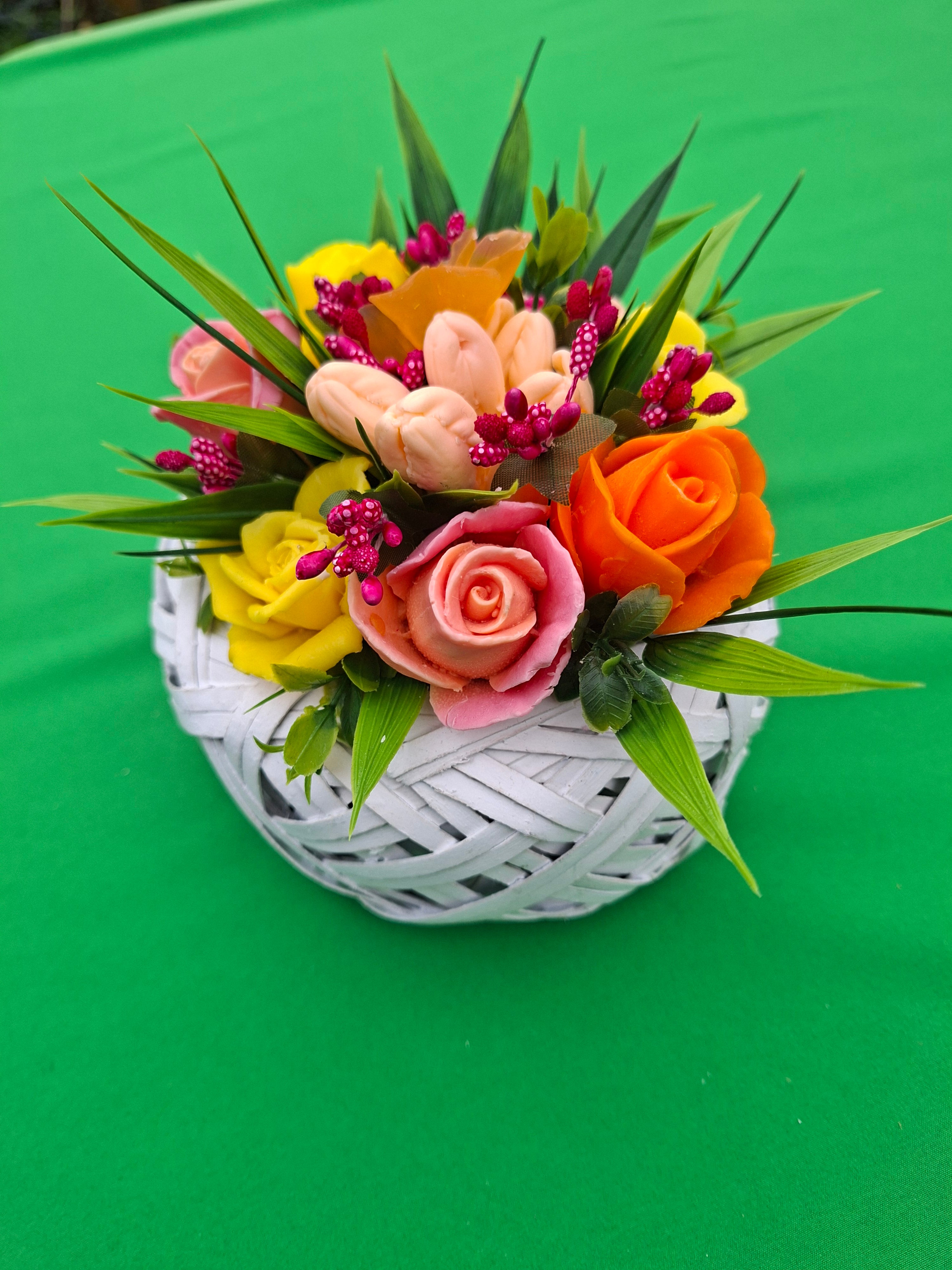 Woven Basket Floral Arrangement With Colorful Artificial Flowers Home Decor