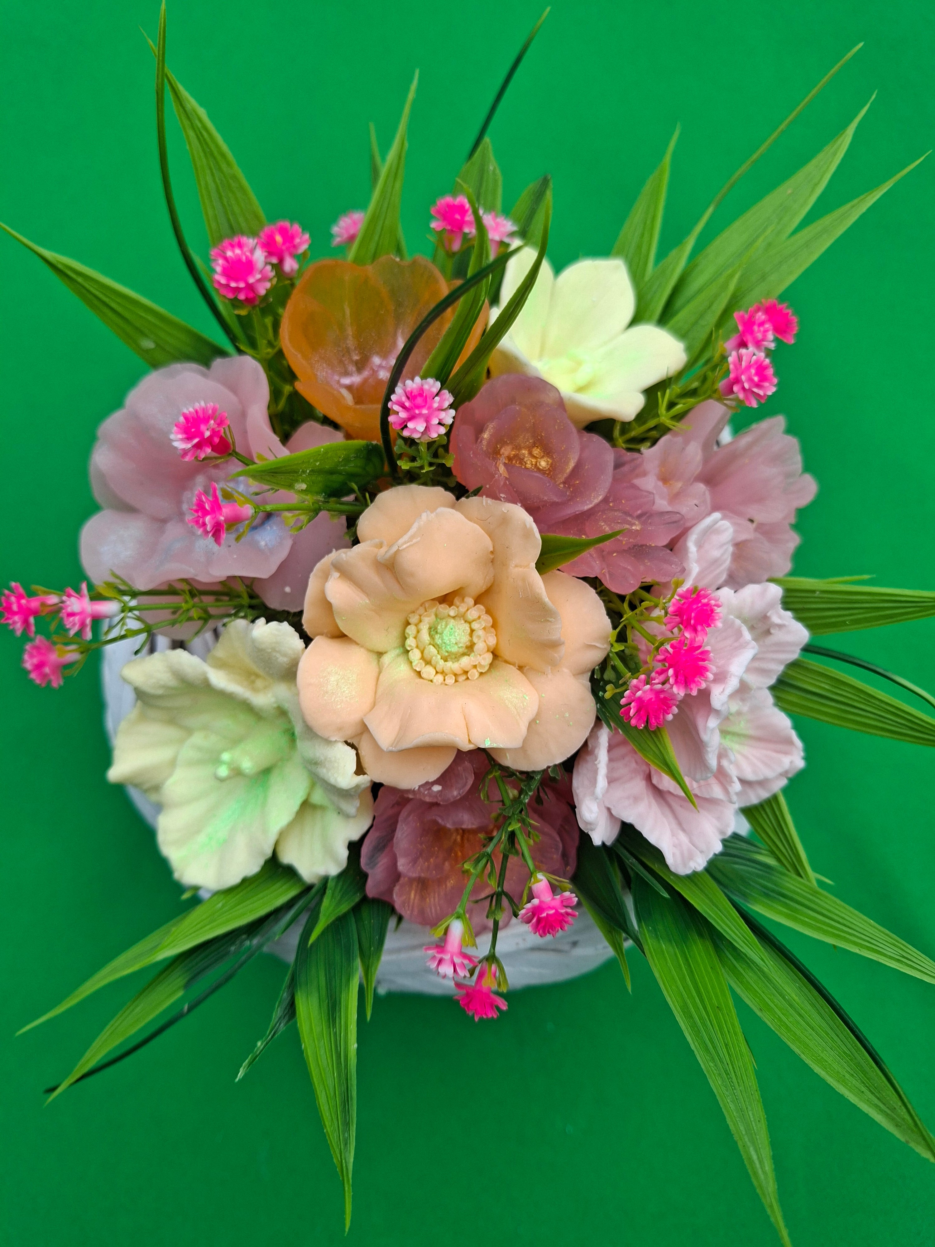 Pastel Artificial Flower Arrangement in White Woven Basket