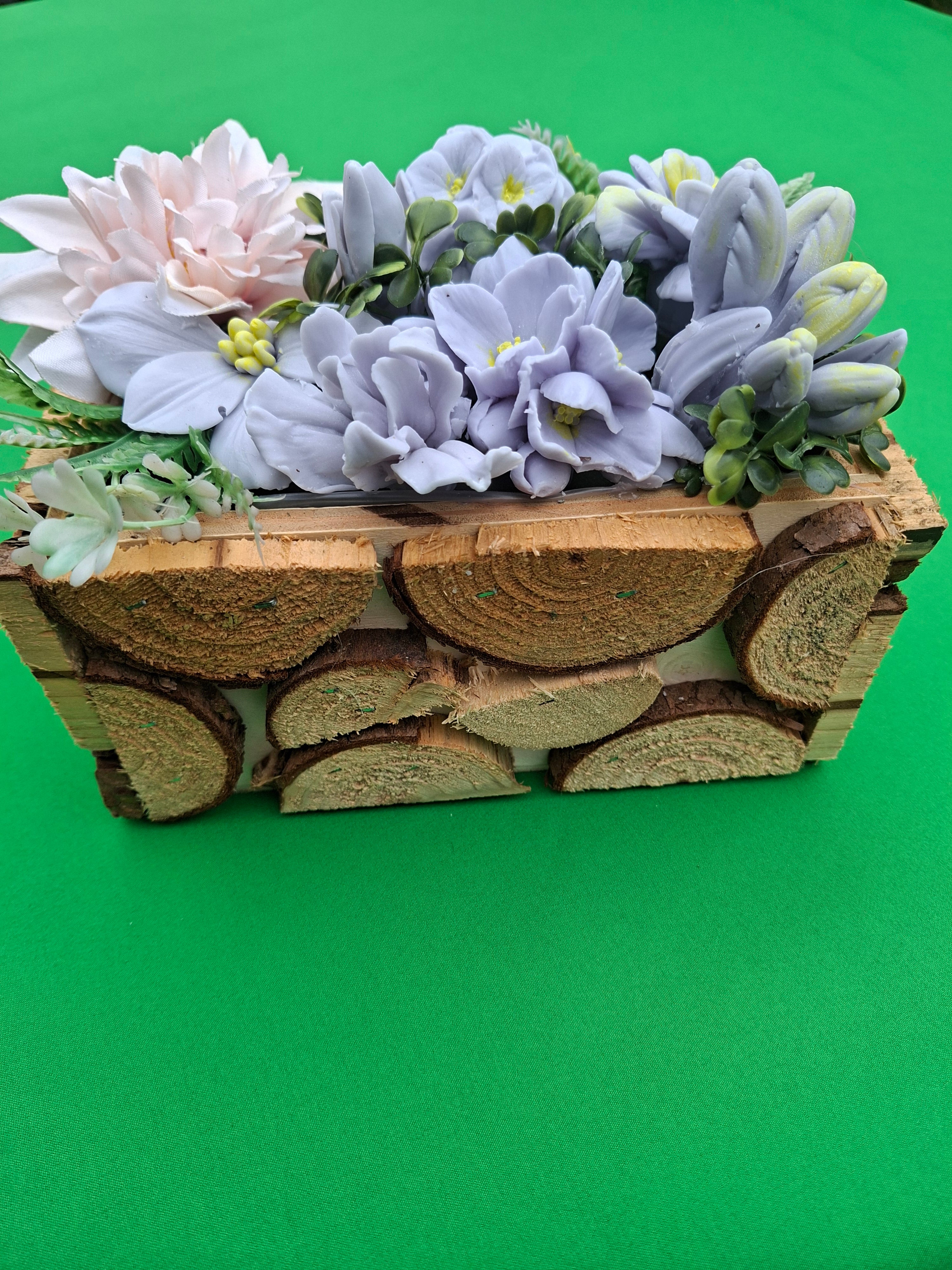 Woven Wood Basket Floral Arrangement With Faux Flowers Decor