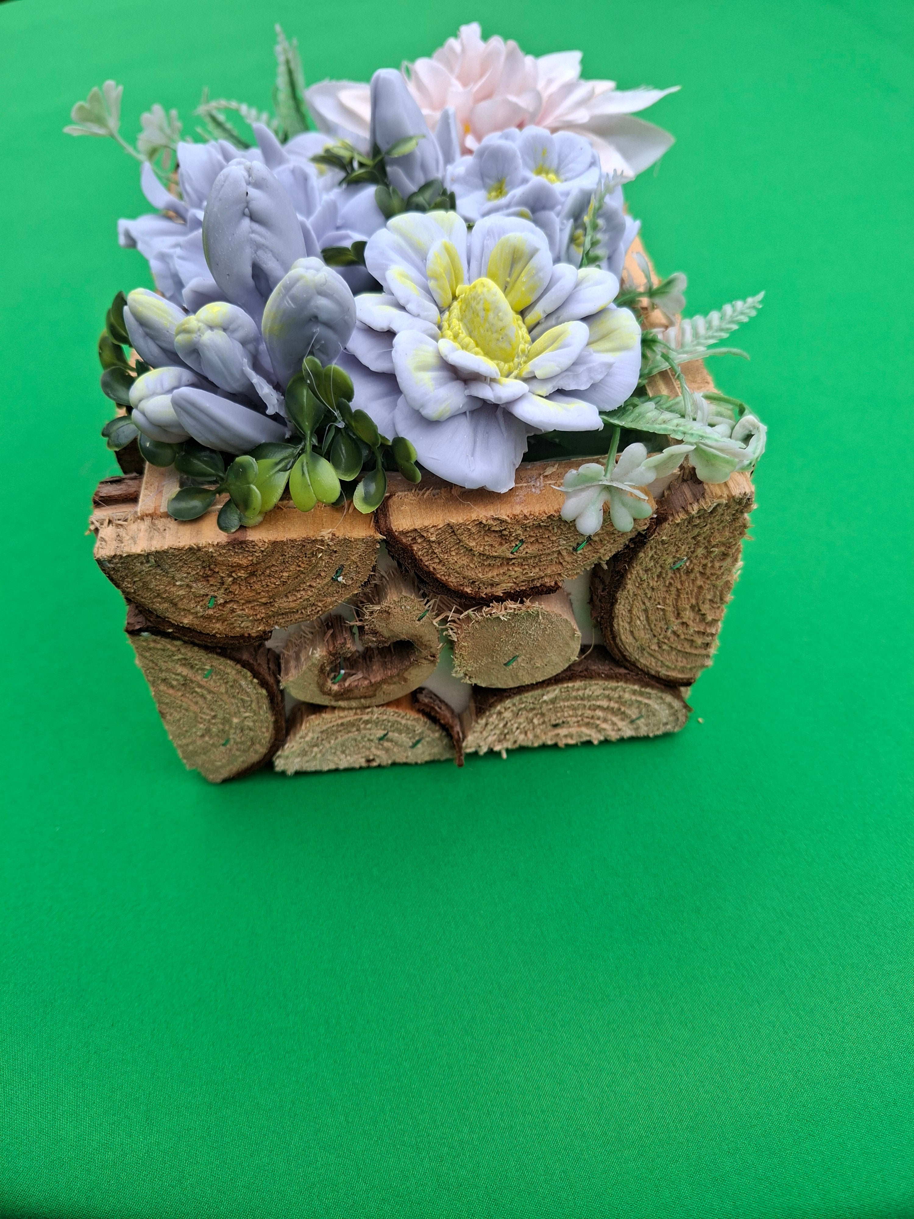 Woven Wood Basket Floral Arrangement With Faux Flowers Decor