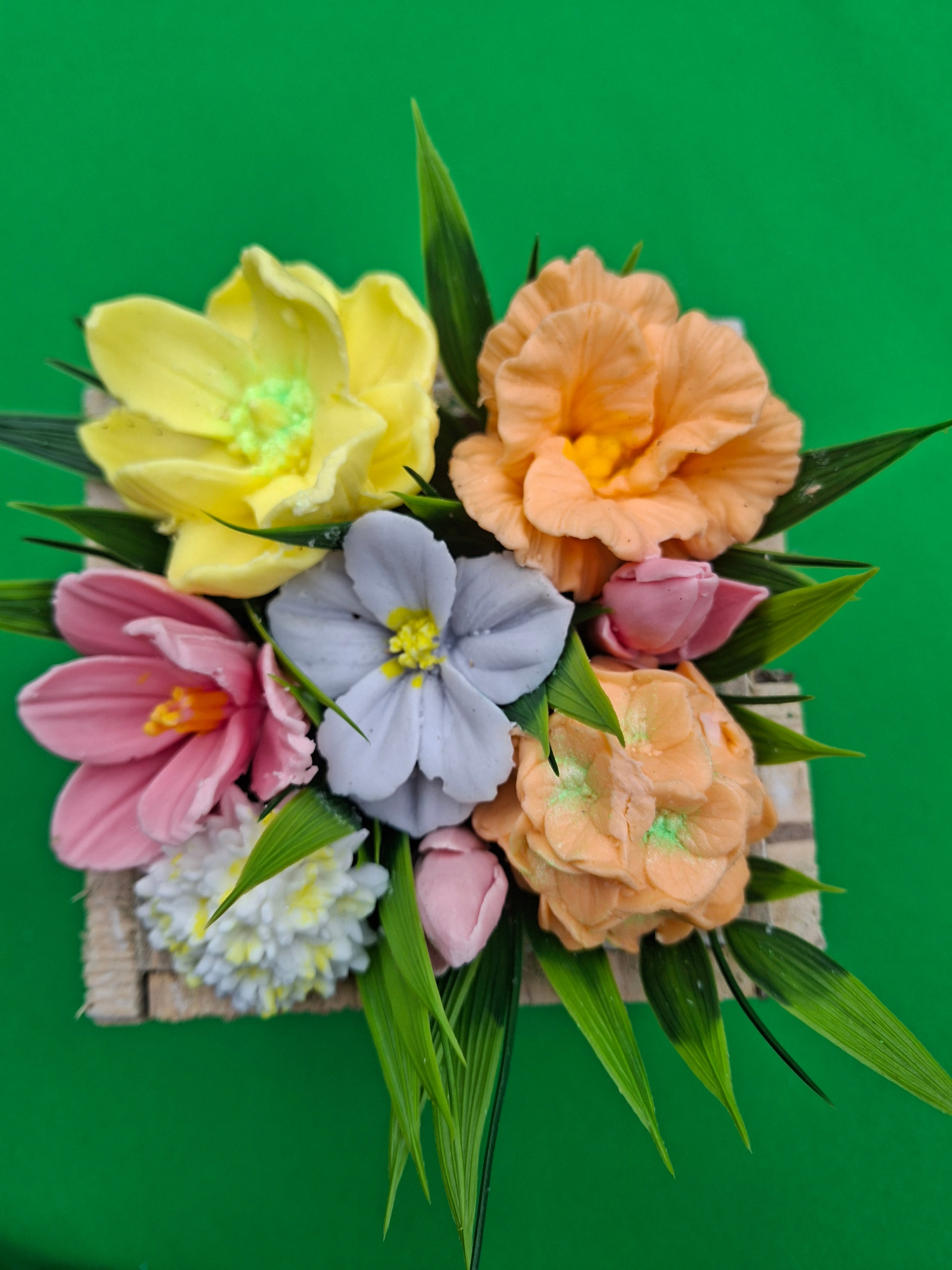 Woven Wood Basket With Colorful Artificial Flowers Decor