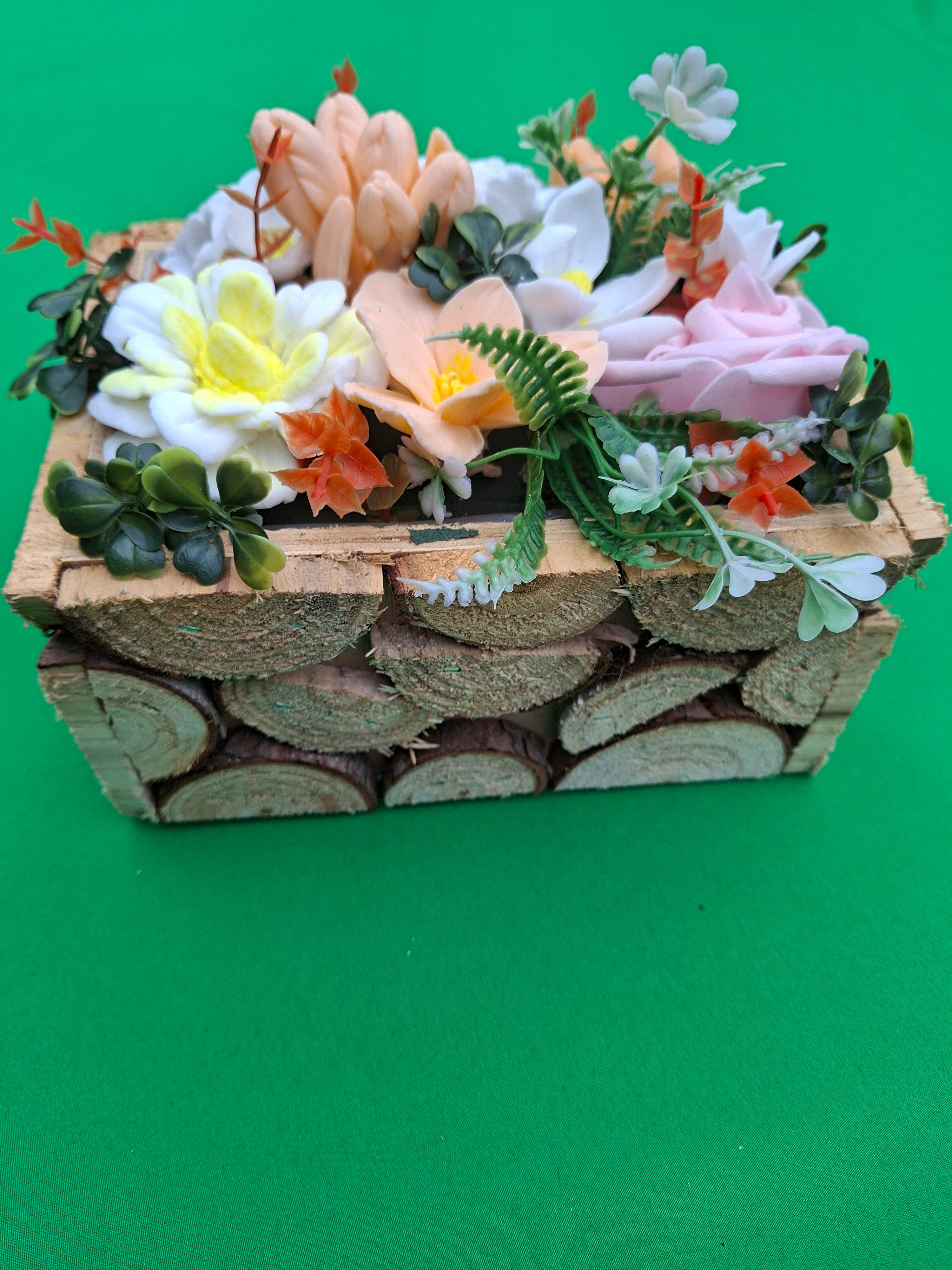 Woven Wood Basket Floral Arrangement Artificial Flowering Plants Decor