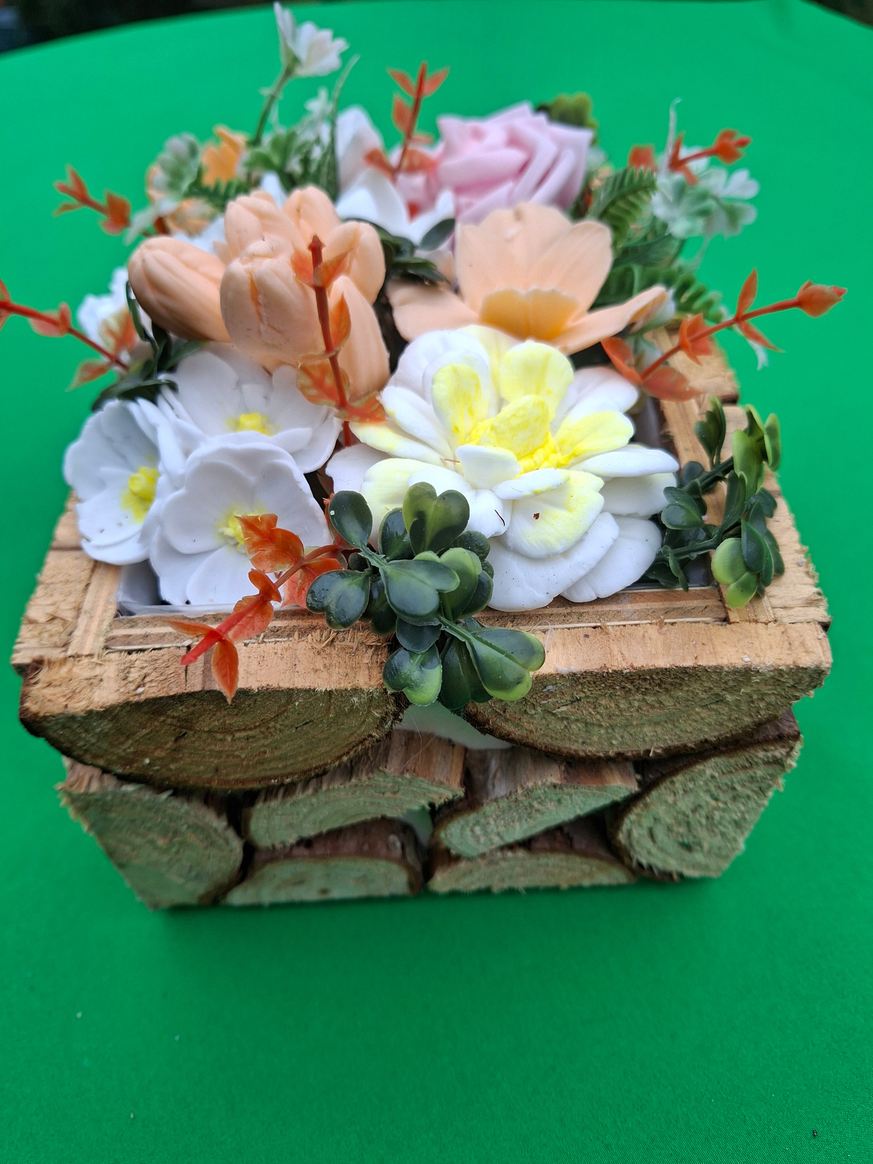 Woven Wood Basket Floral Arrangement Artificial Flowering Plants Decor