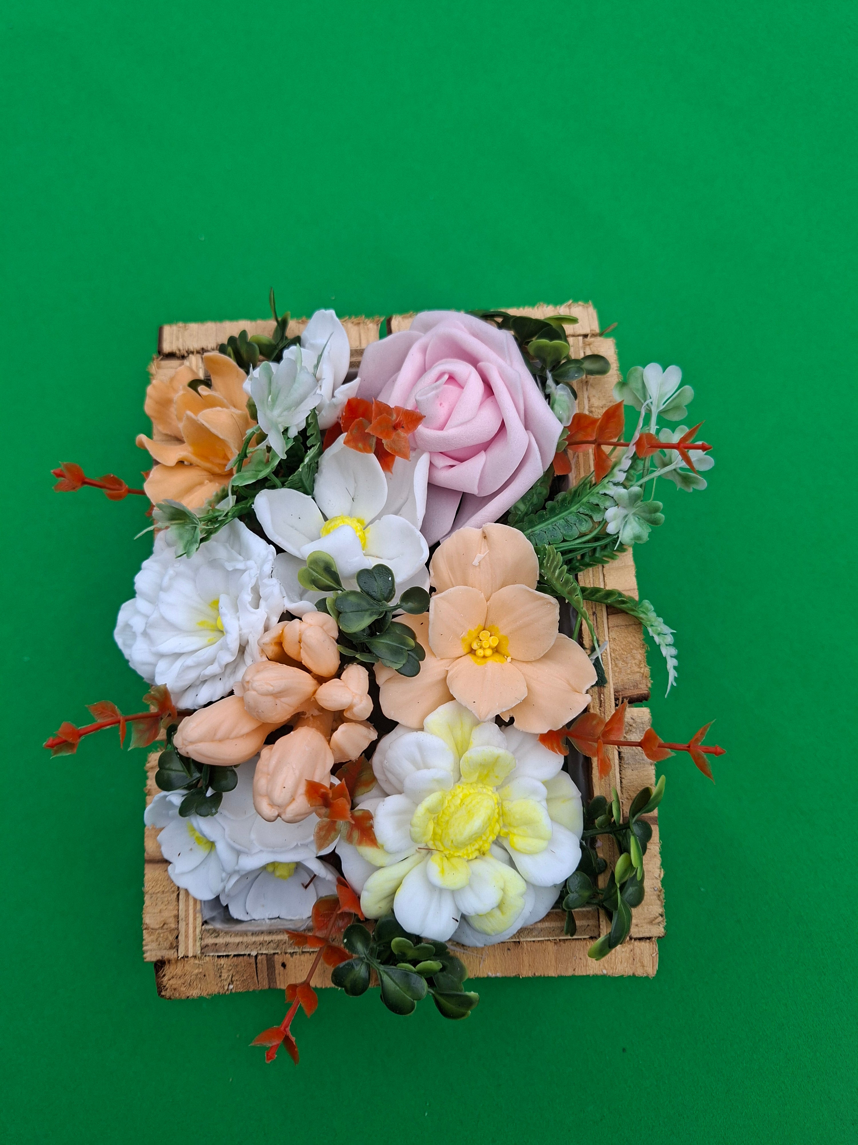 Woven Wood Basket Floral Arrangement Artificial Flowering Plants Decor