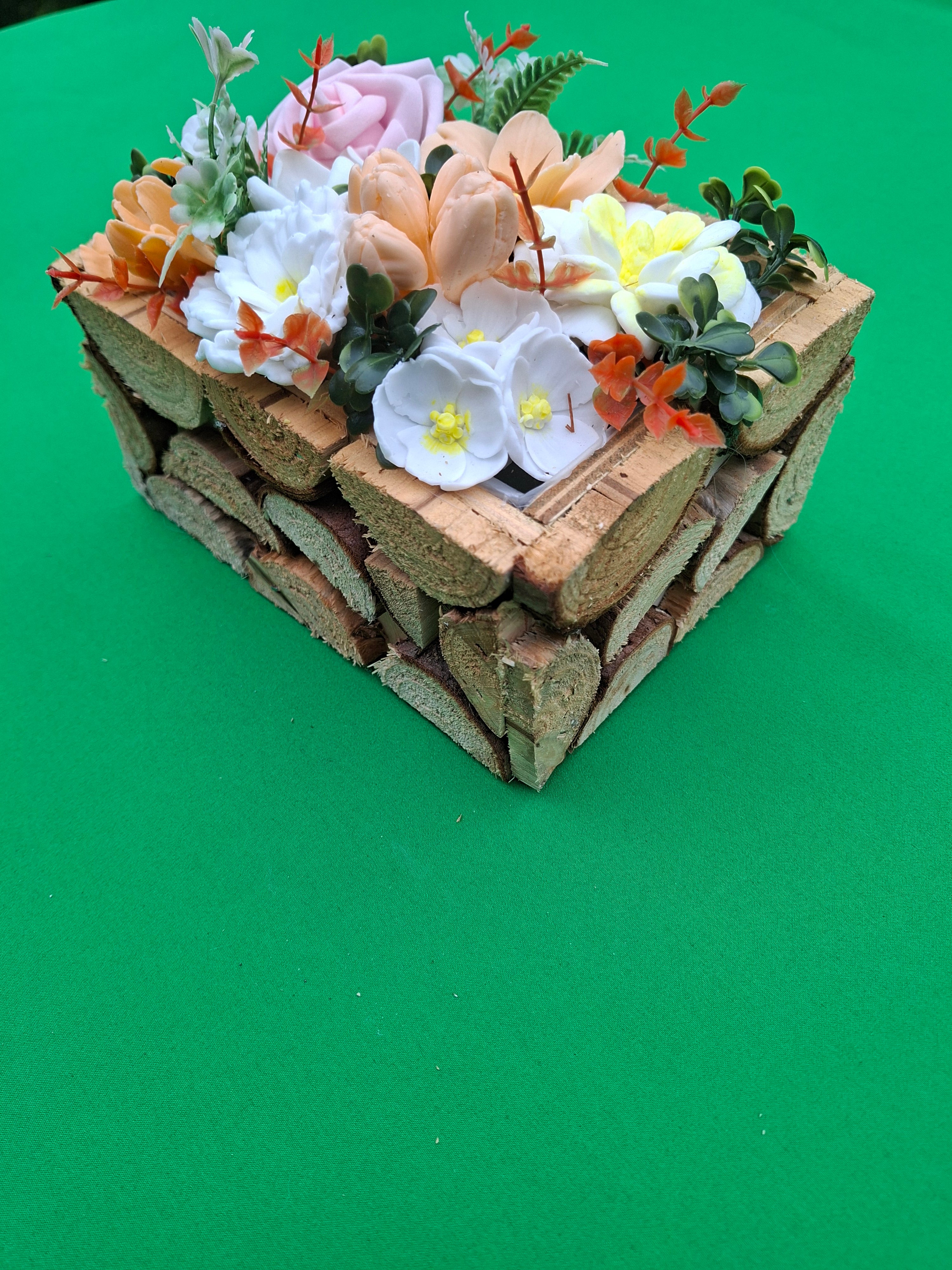 Woven Wood Basket Floral Arrangement Artificial Flowering Plants Decor