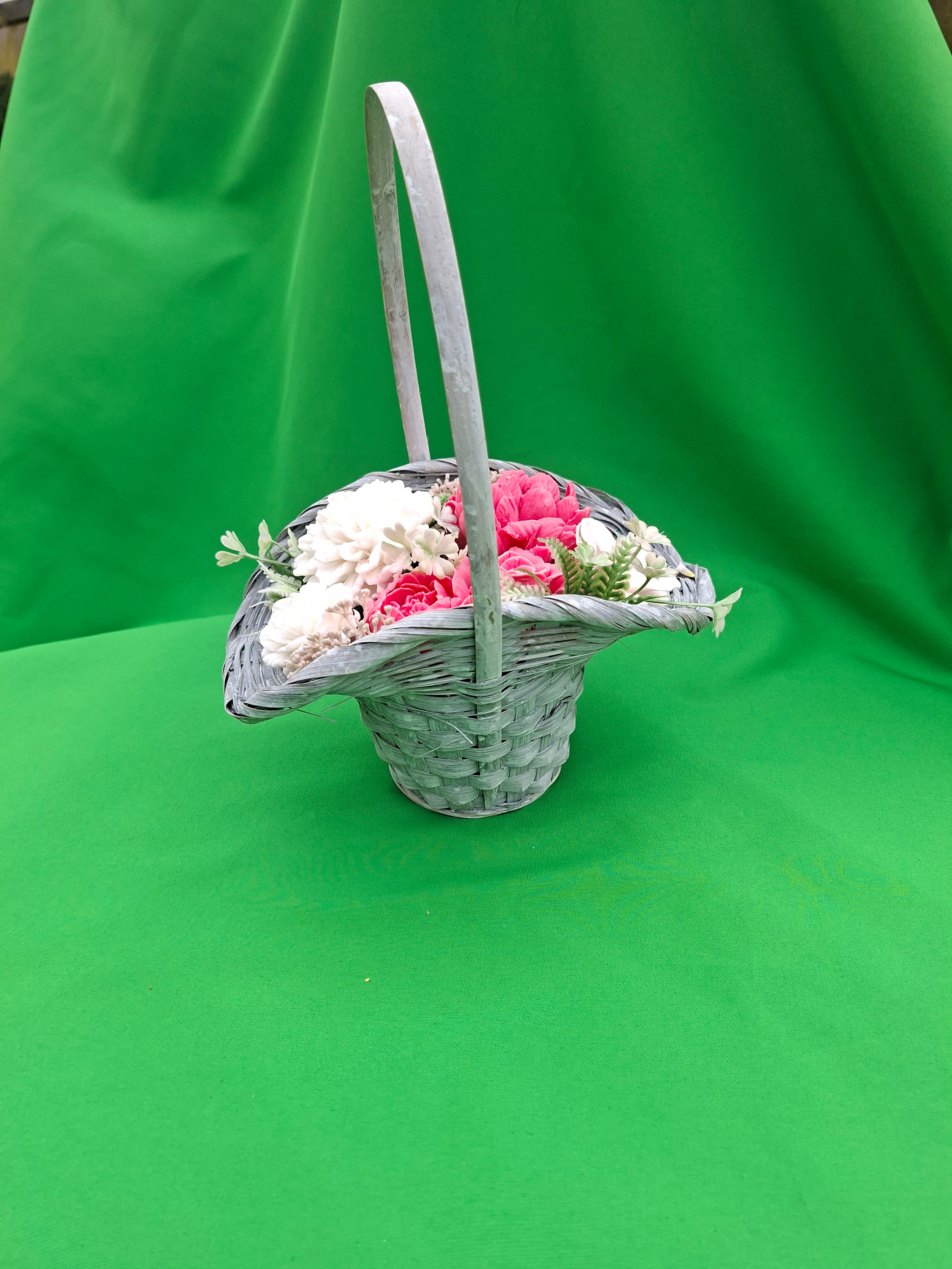 Woven Floral Basket With Artificial Flowers For Home Decor