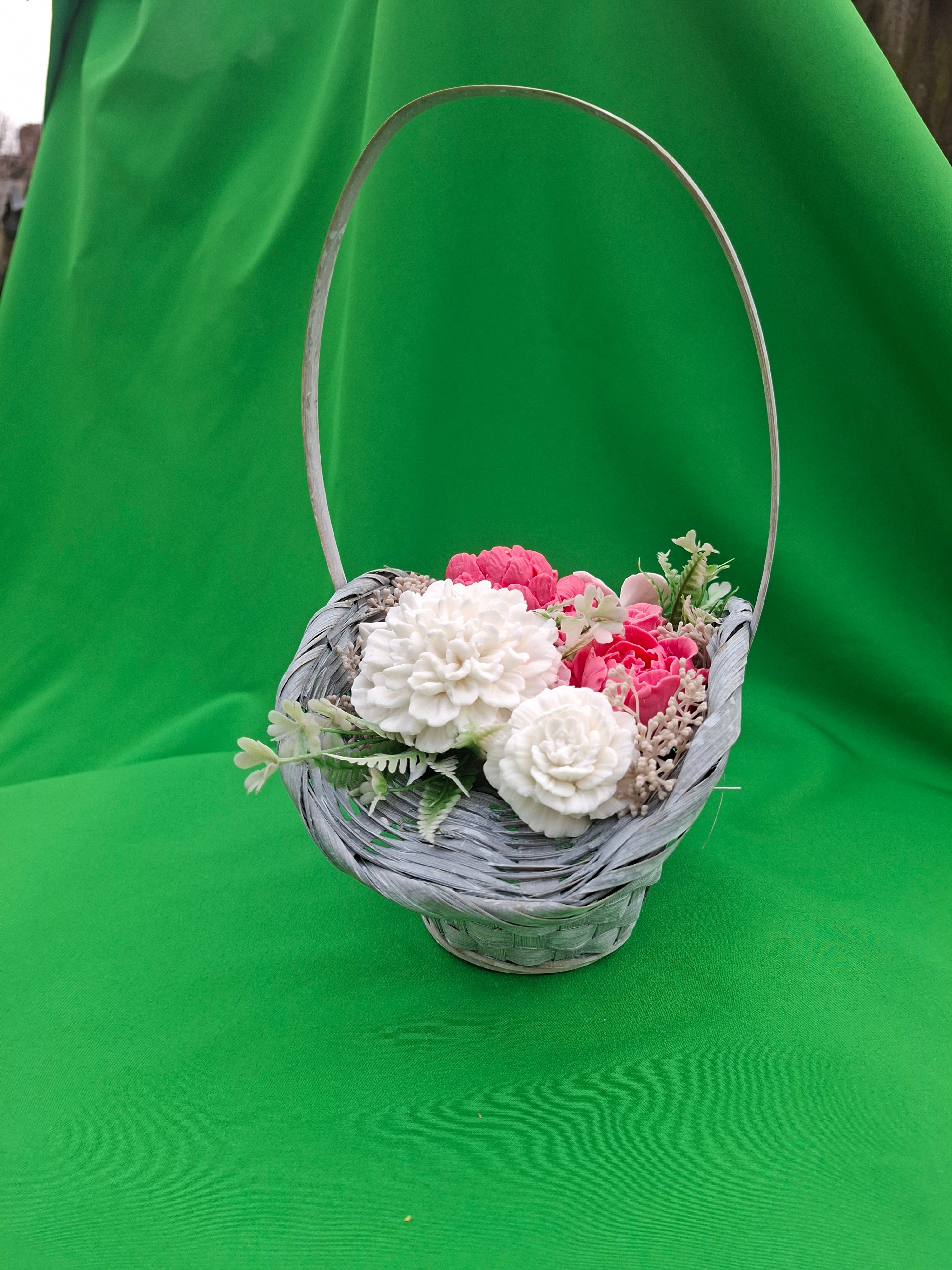 Woven Floral Basket With Artificial Flowers For Home Decor