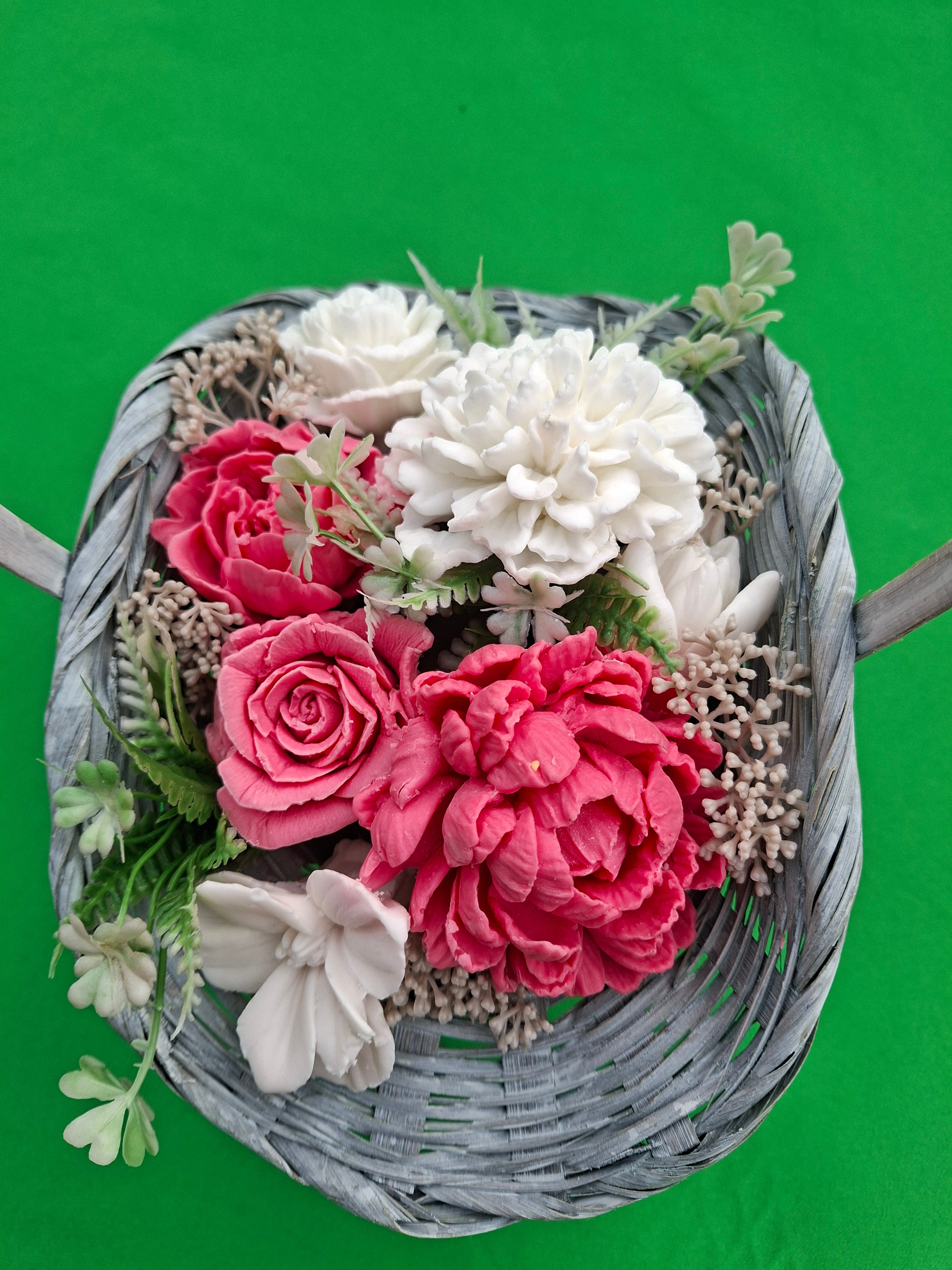 Woven Floral Basket With Artificial Flowers For Home Decor