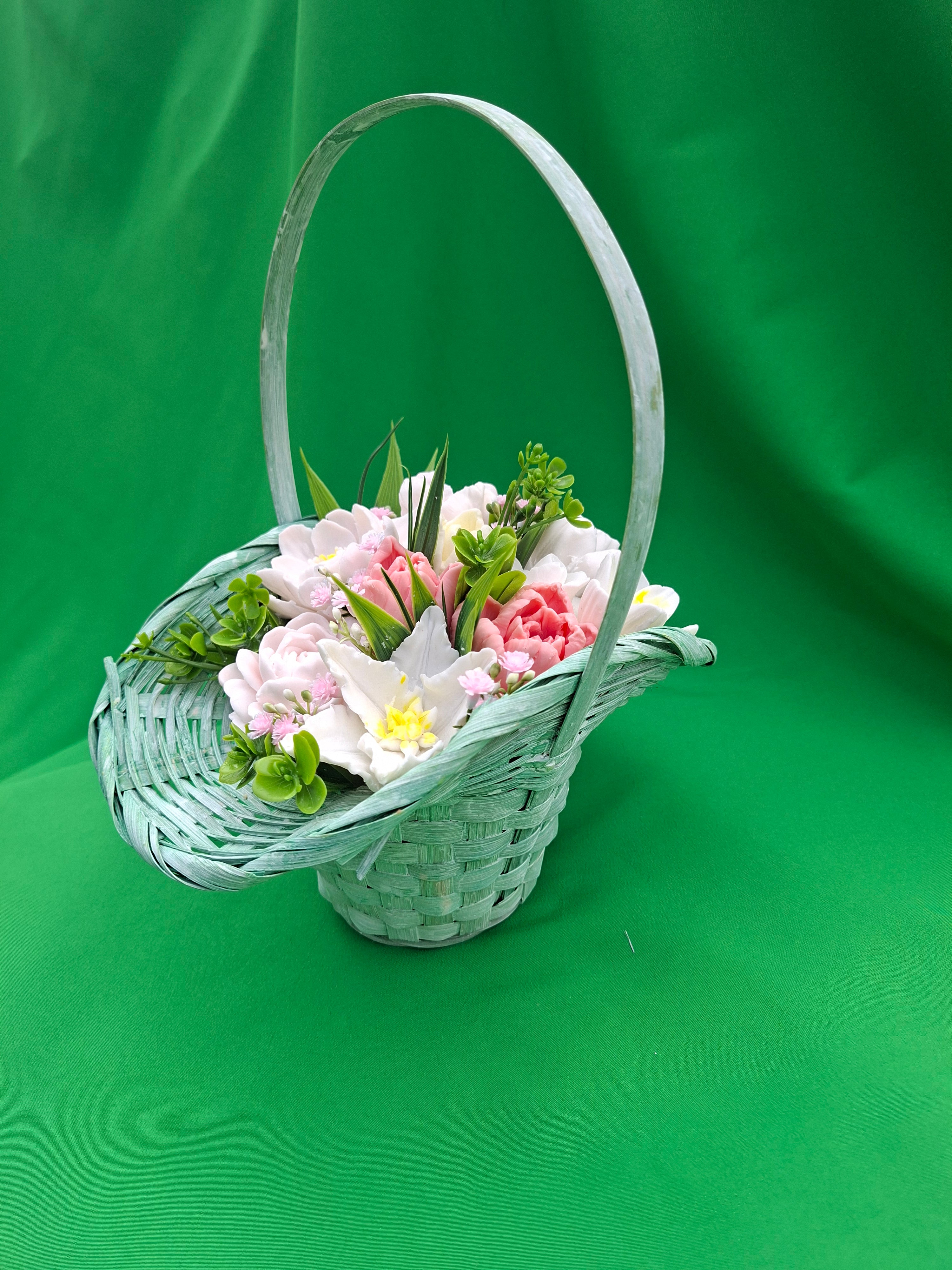 Woven Basket With Artificial Flowers Decorative Home Decor Accent