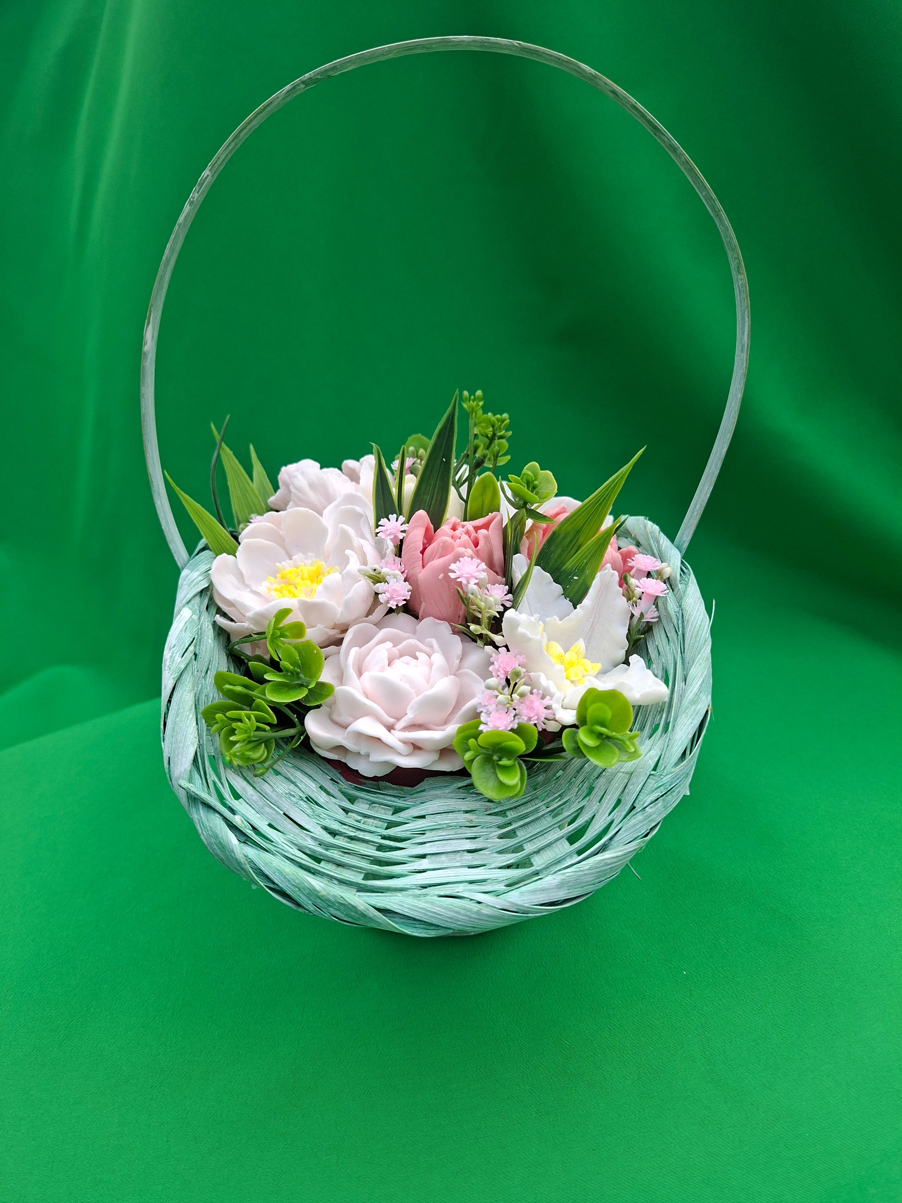 Woven Basket With Artificial Flowers Decorative Home Decor Accent