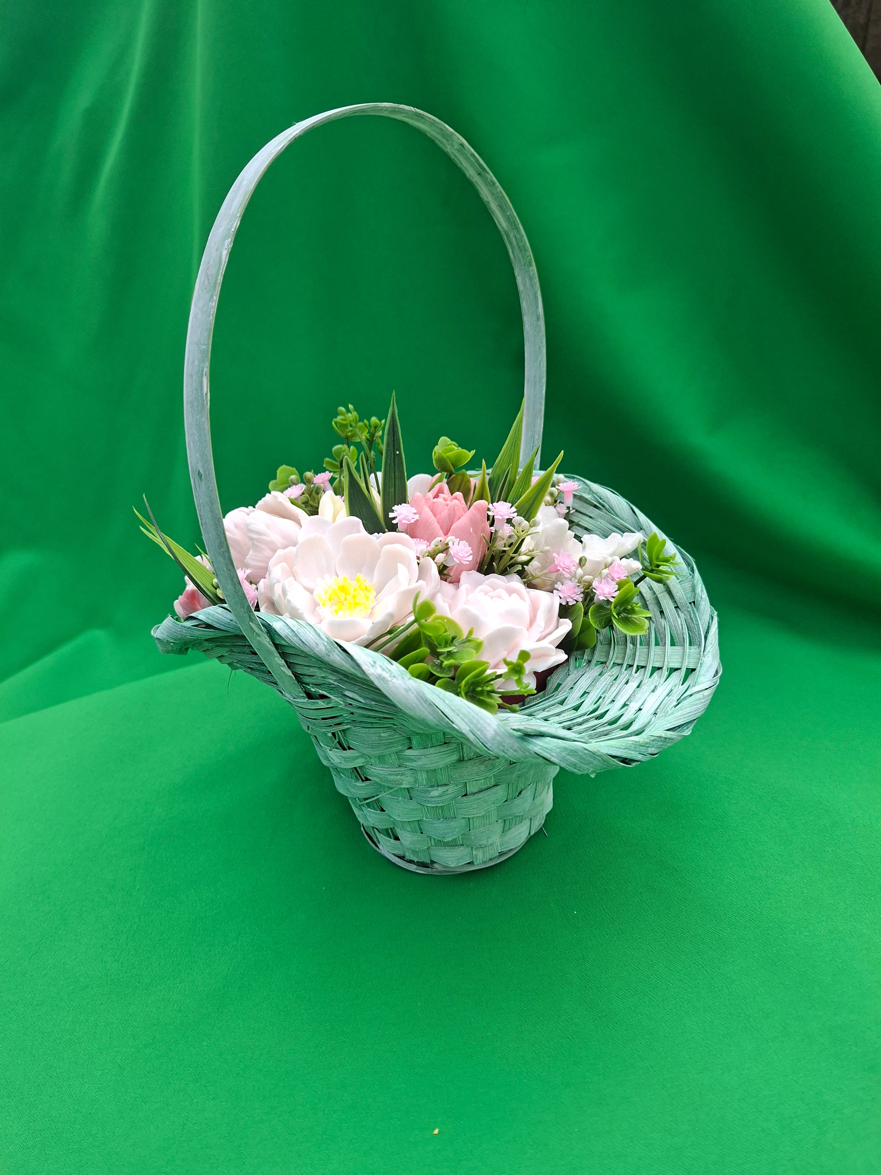 Woven Basket With Artificial Flowers Decorative Home Decor Accent