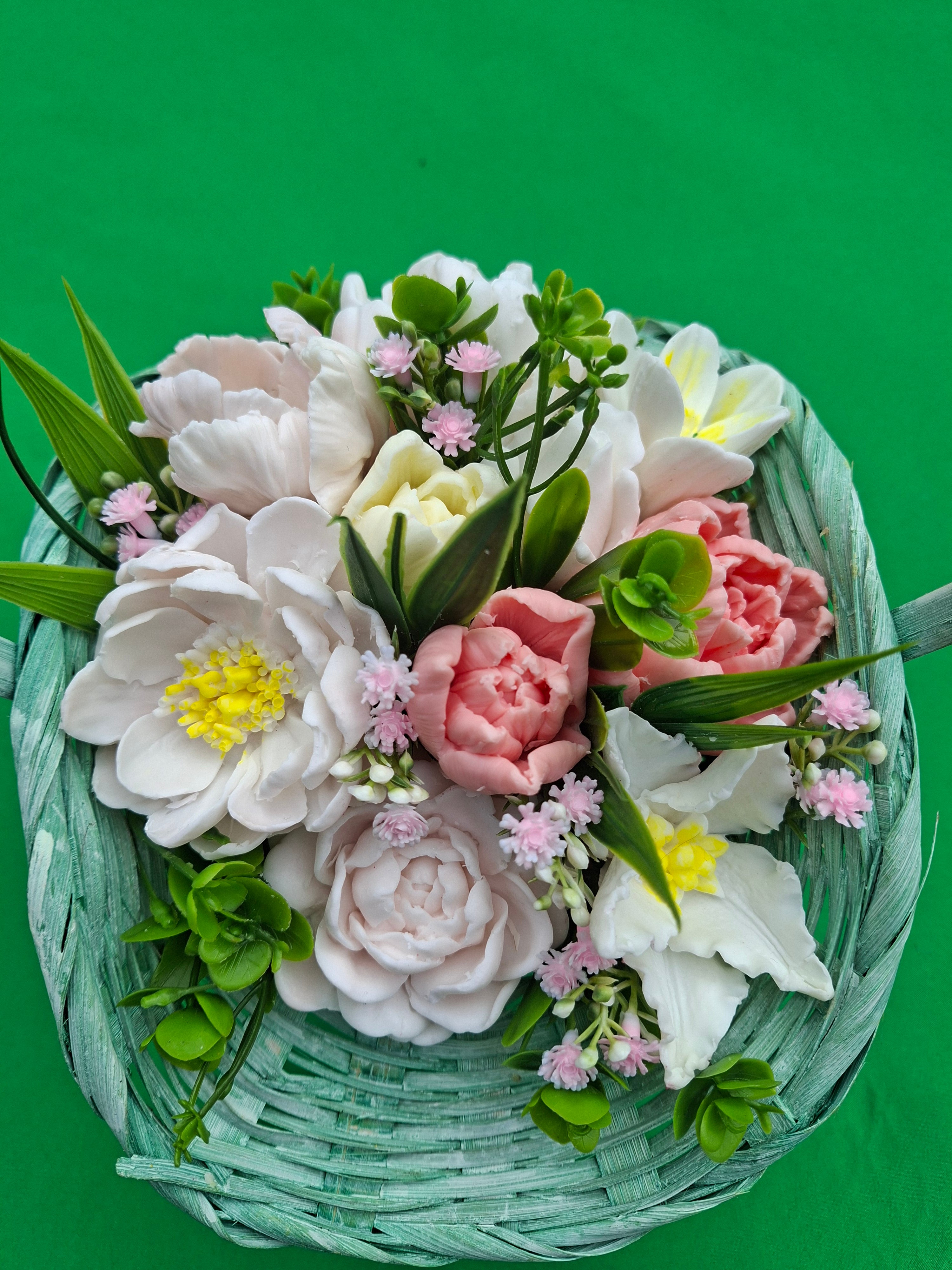 Woven Basket With Artificial Flowers Decorative Home Decor Accent