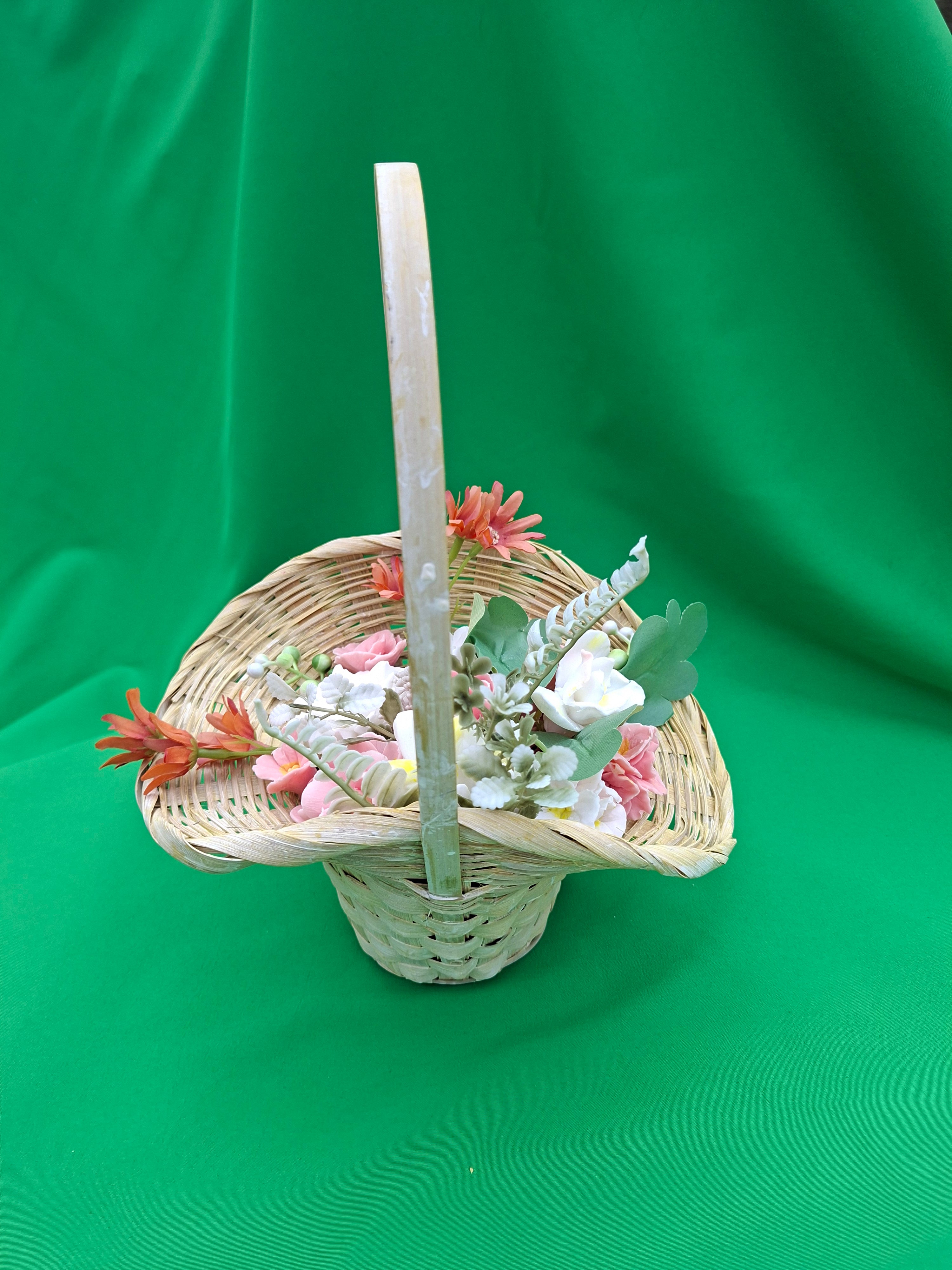 Woven Wood Basket With Artificial Flowers Home Decor Accent