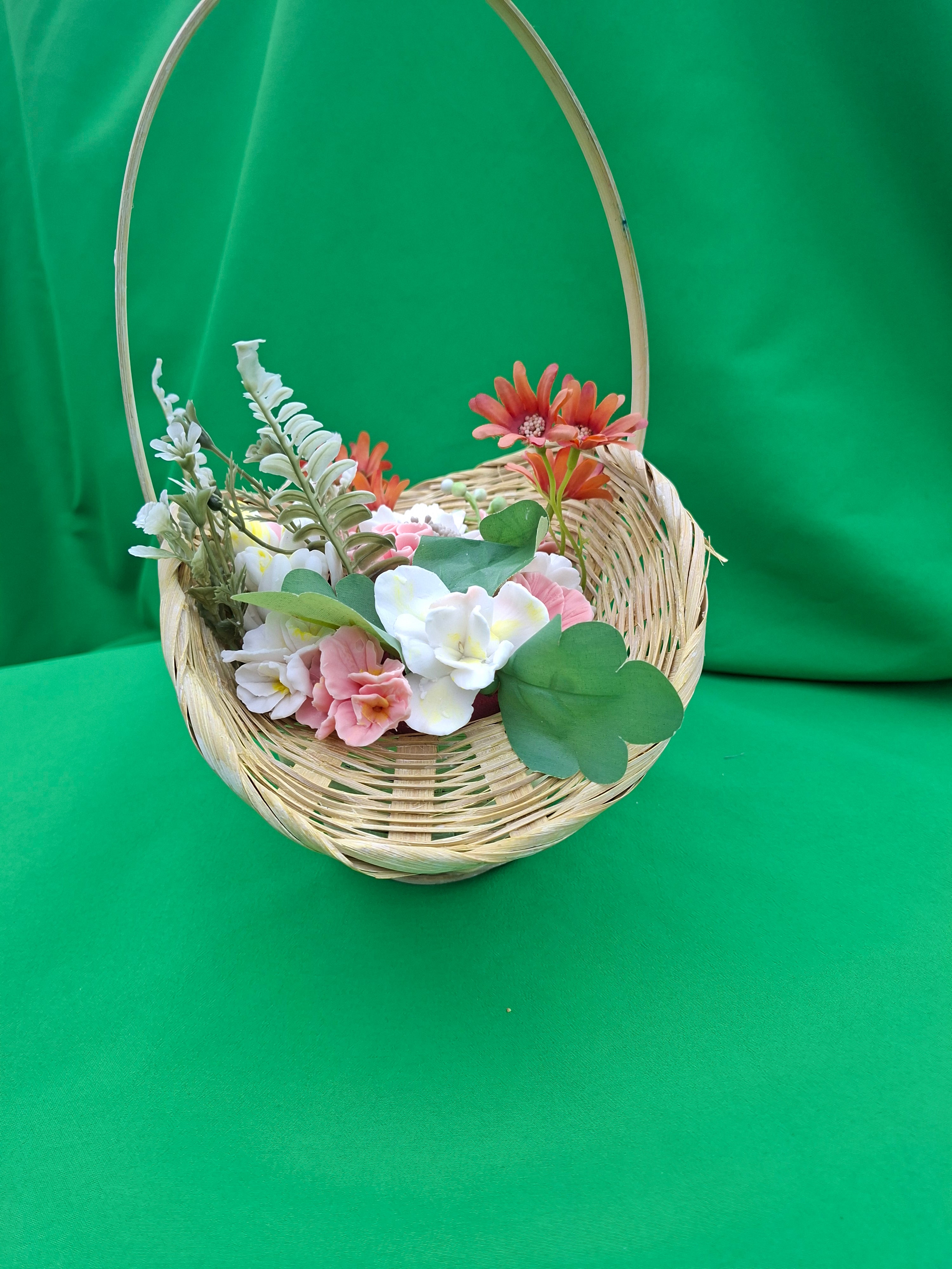 Woven Wood Basket With Artificial Flowers Home Decor Accent