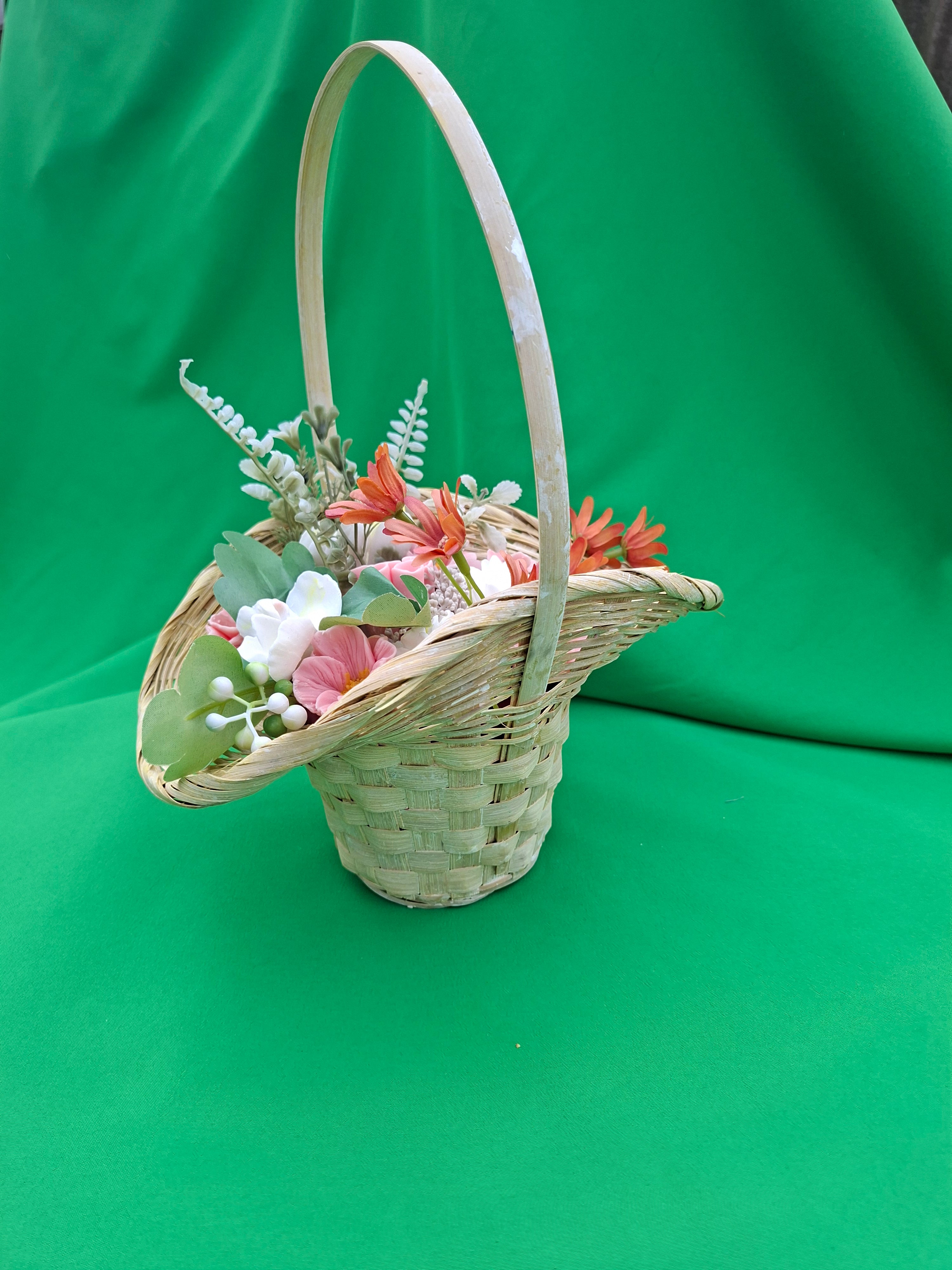 Woven Wood Basket With Artificial Flowers Home Decor Accent