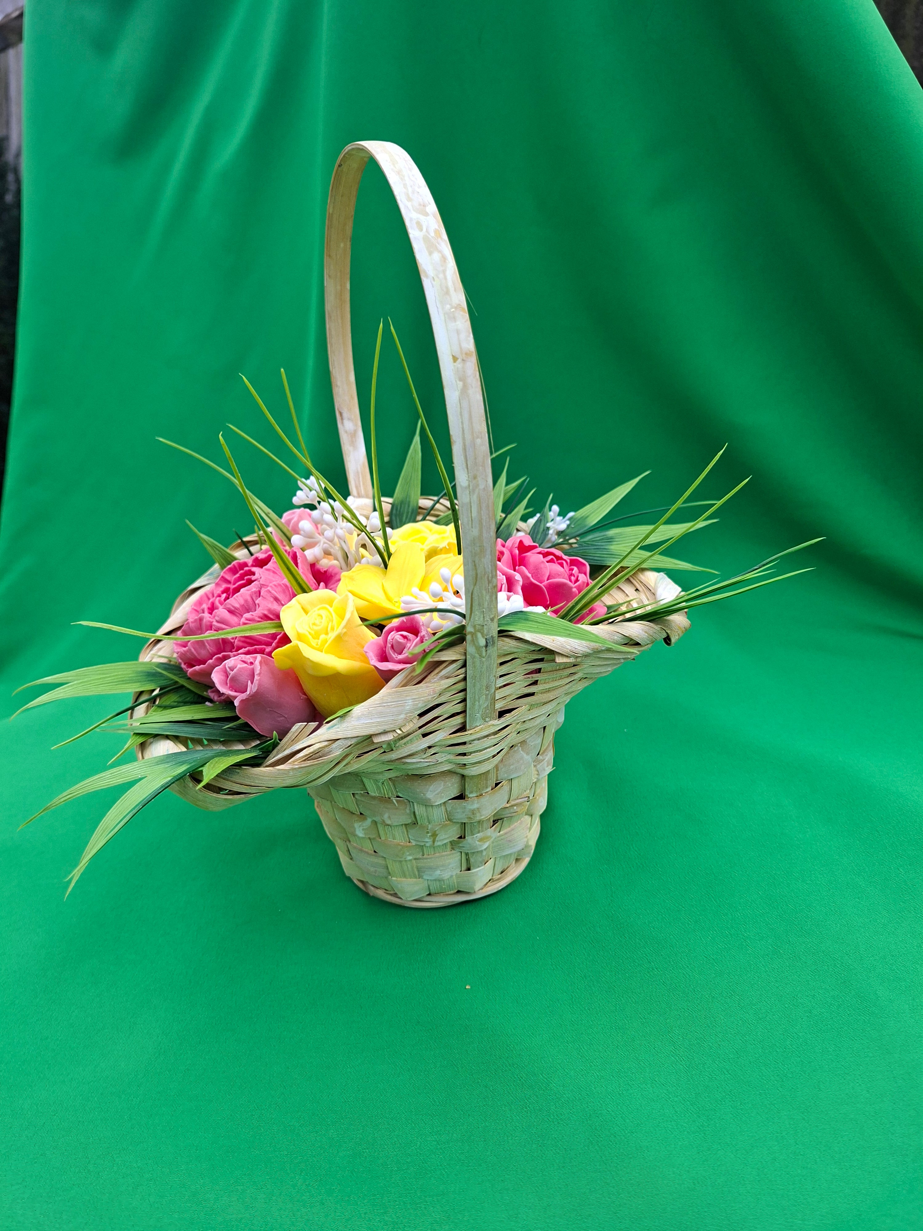 Woven Basket With Colorful Artificial Floral Arrangement