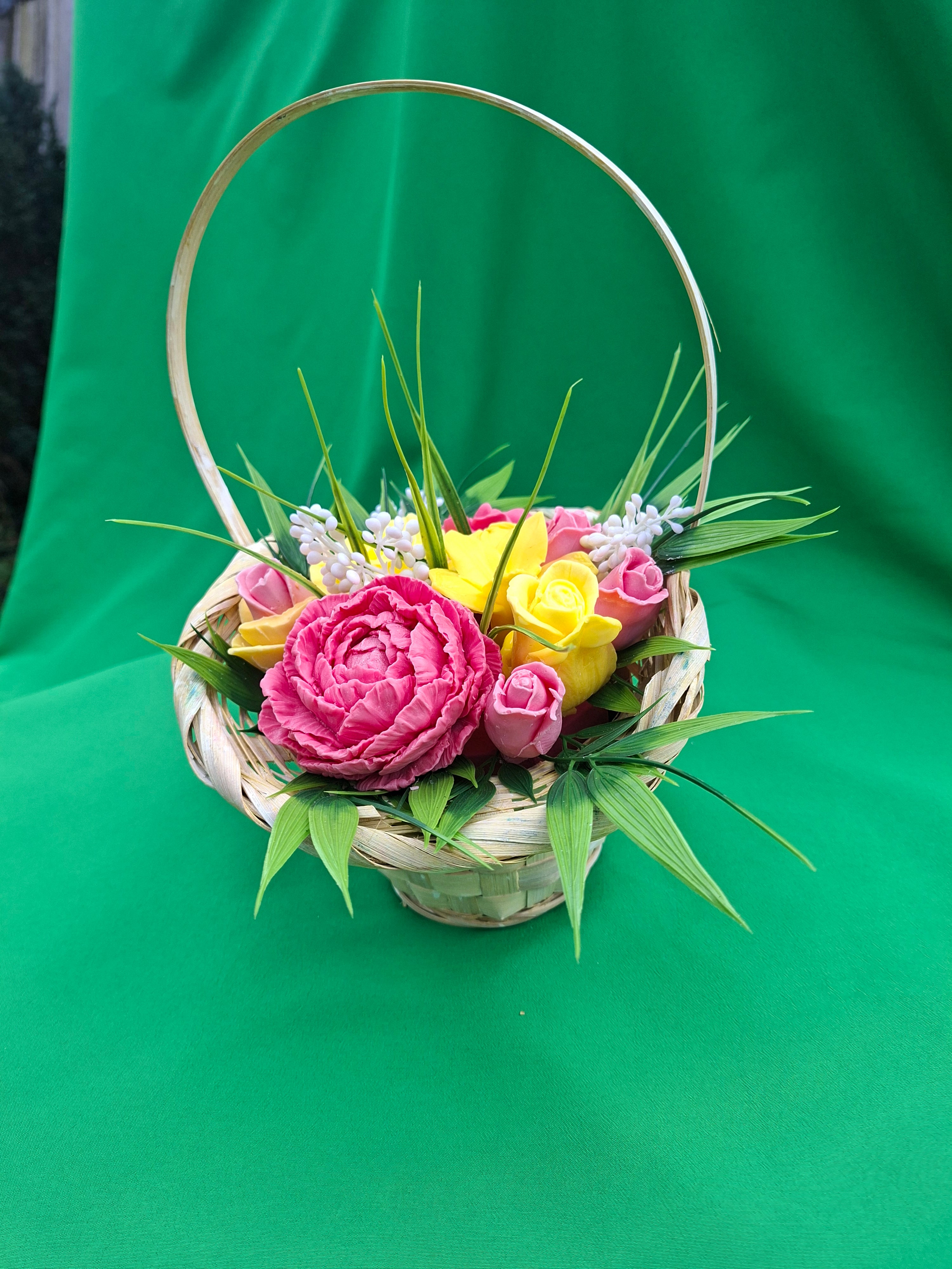 Woven Basket With Colorful Artificial Floral Arrangement