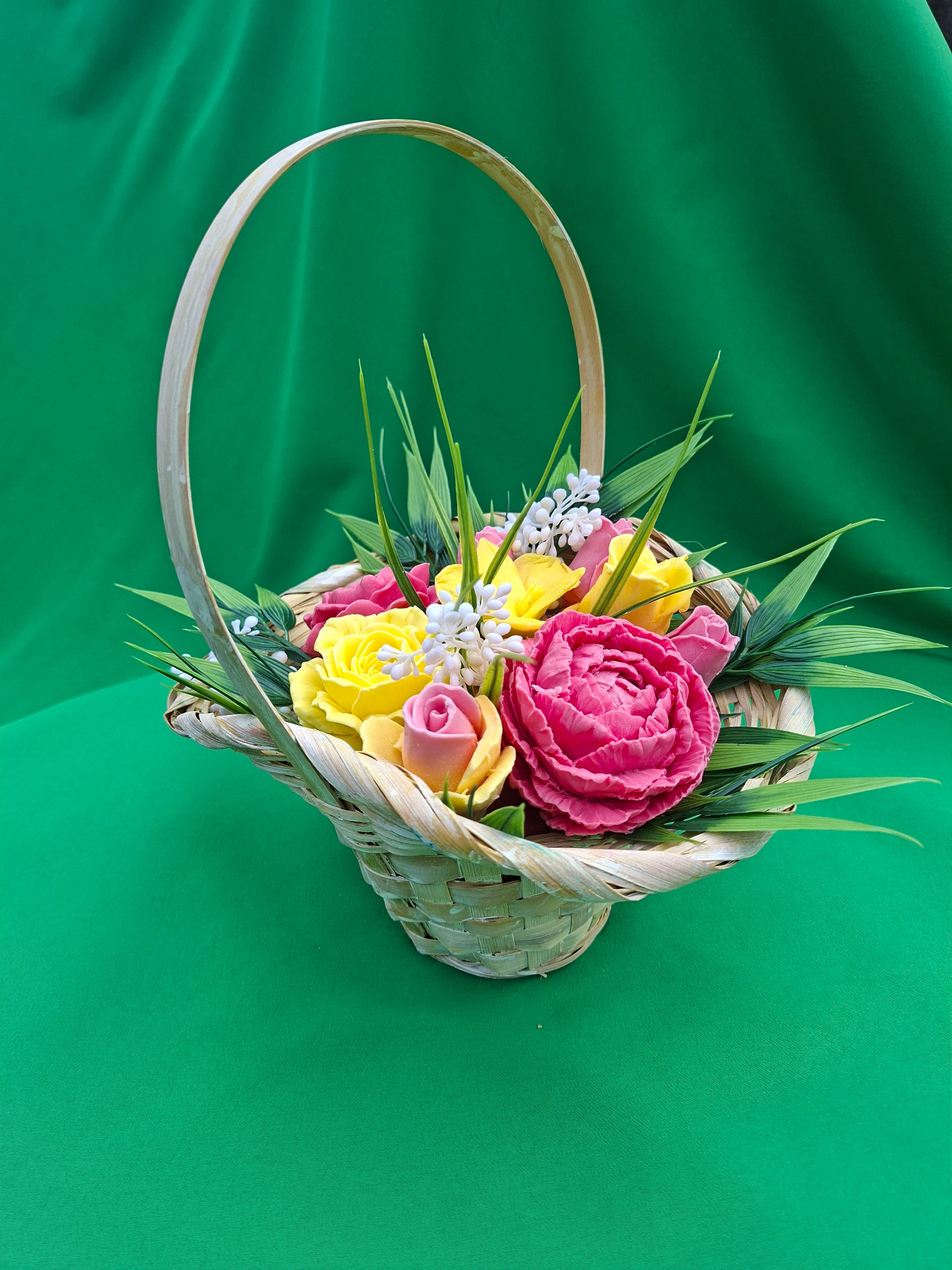 Woven Basket With Colorful Artificial Floral Arrangement