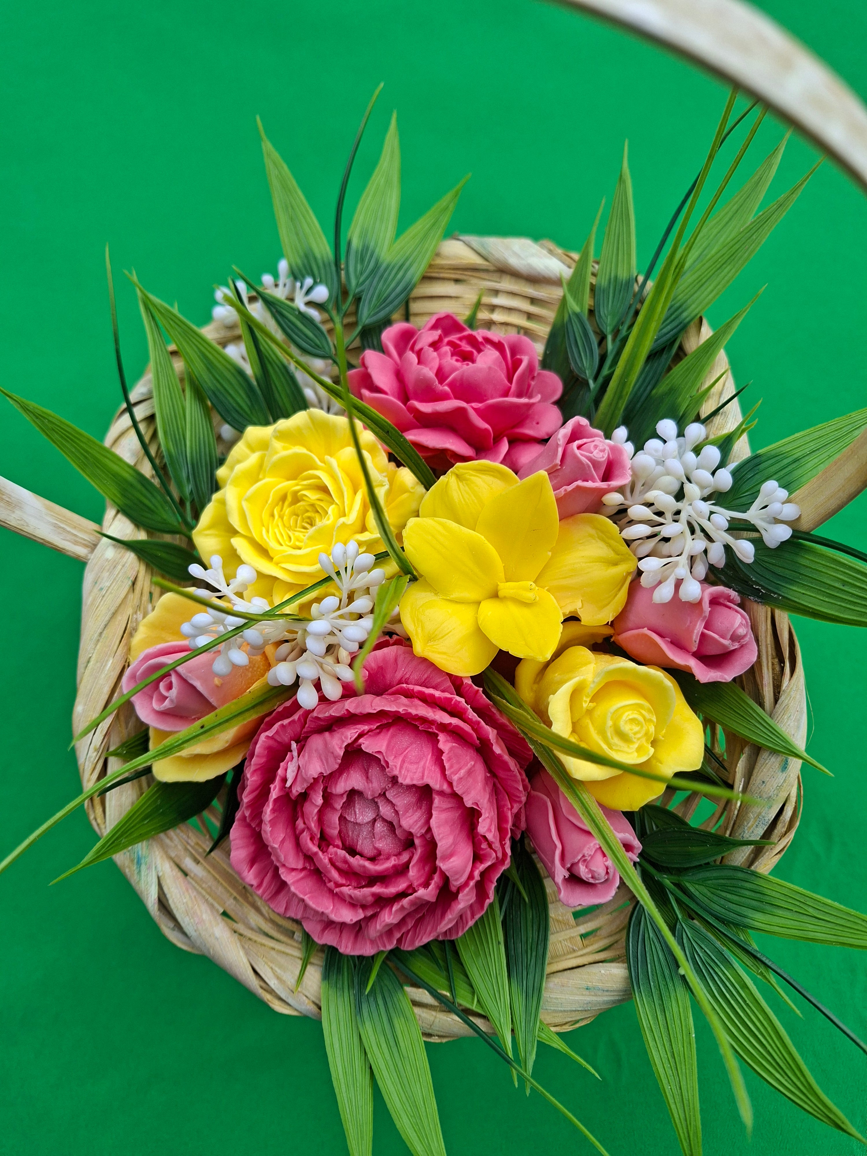 Woven Basket With Colorful Artificial Floral Arrangement