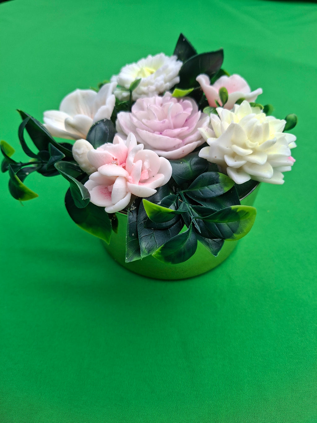 Pastel Artificial Peony Bouquet in Green Pot Decor