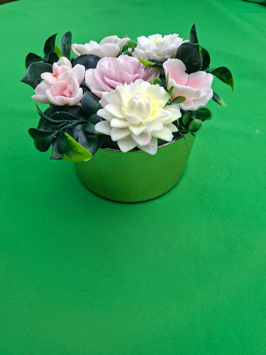 Pastel Artificial Peony Bouquet in Green Pot Decor