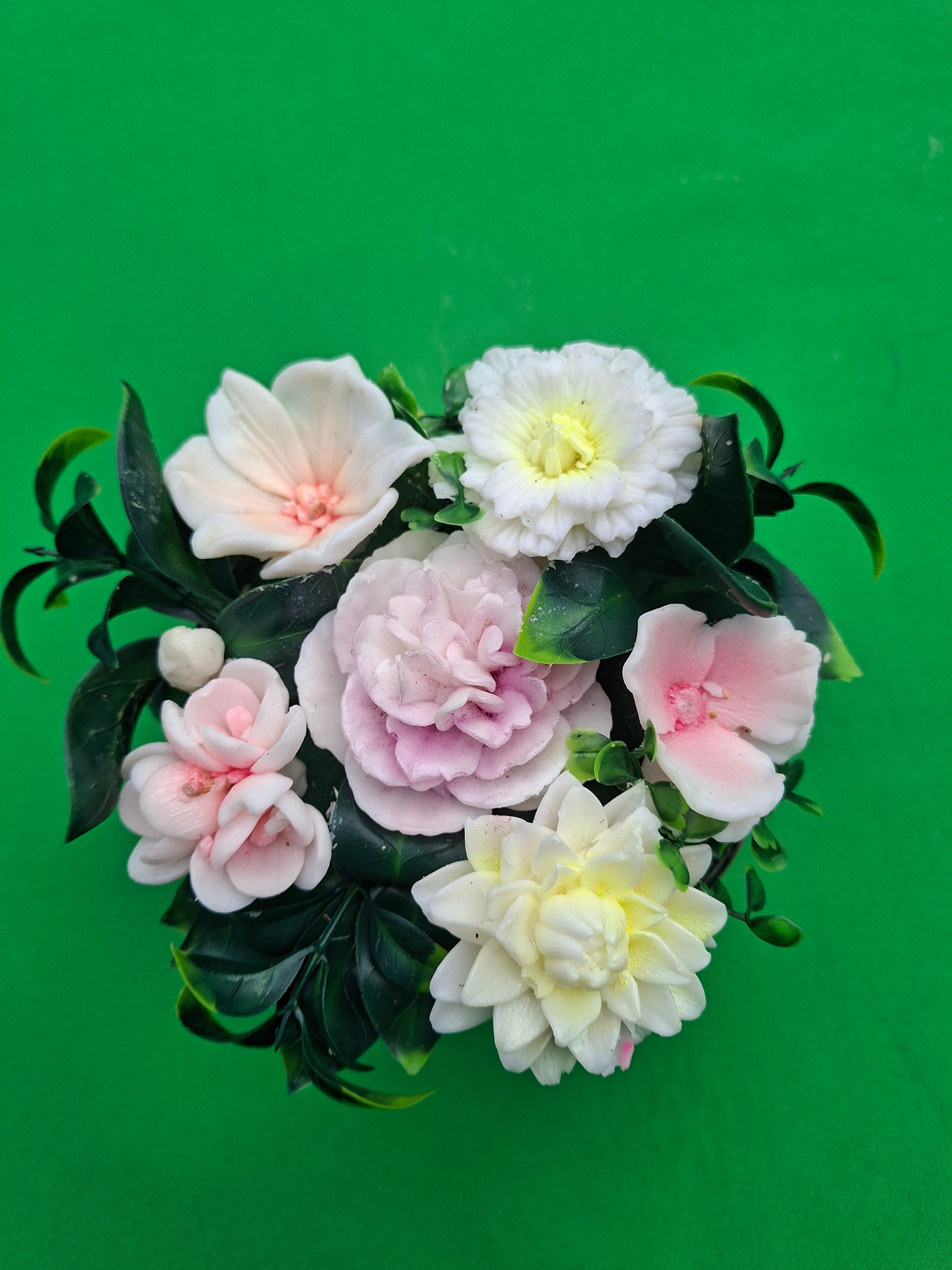 Pastel Artificial Peony Bouquet in Green Pot Decor
