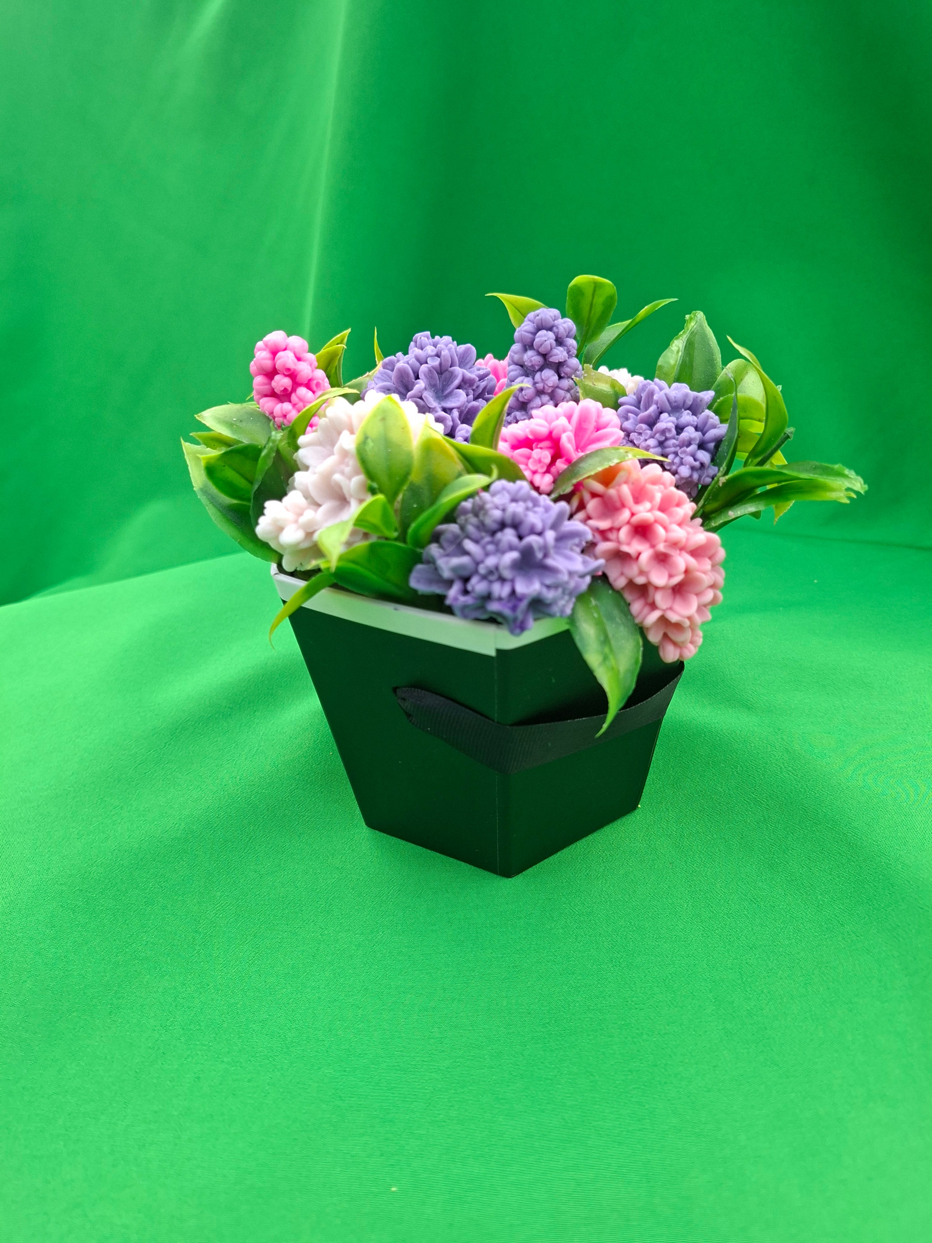 Artificial Flower Box Arrangement In Black Square Pot